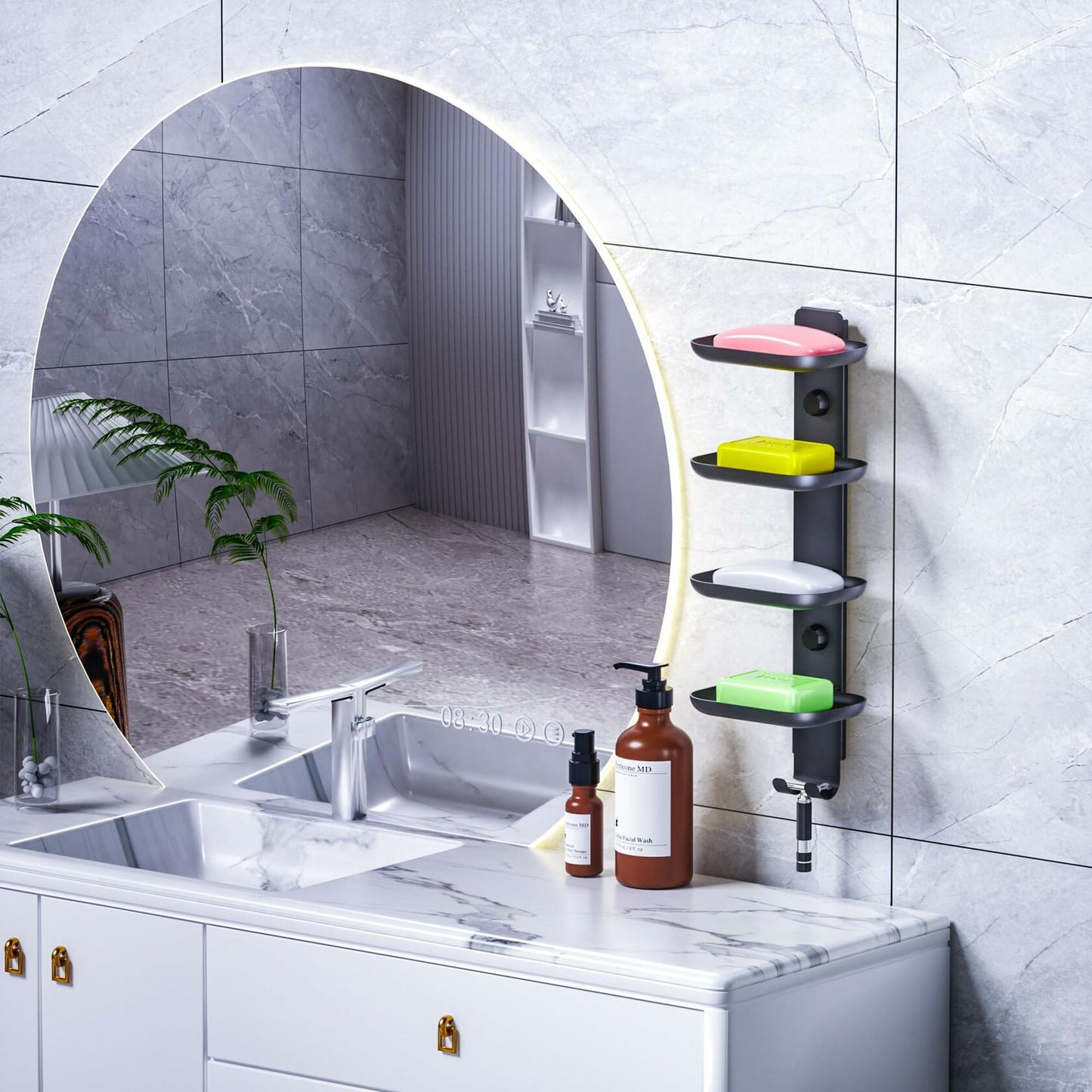 MAYZOLOP Soap Dish Holder Shower Wall Mount with 2 Hooks Bathroom