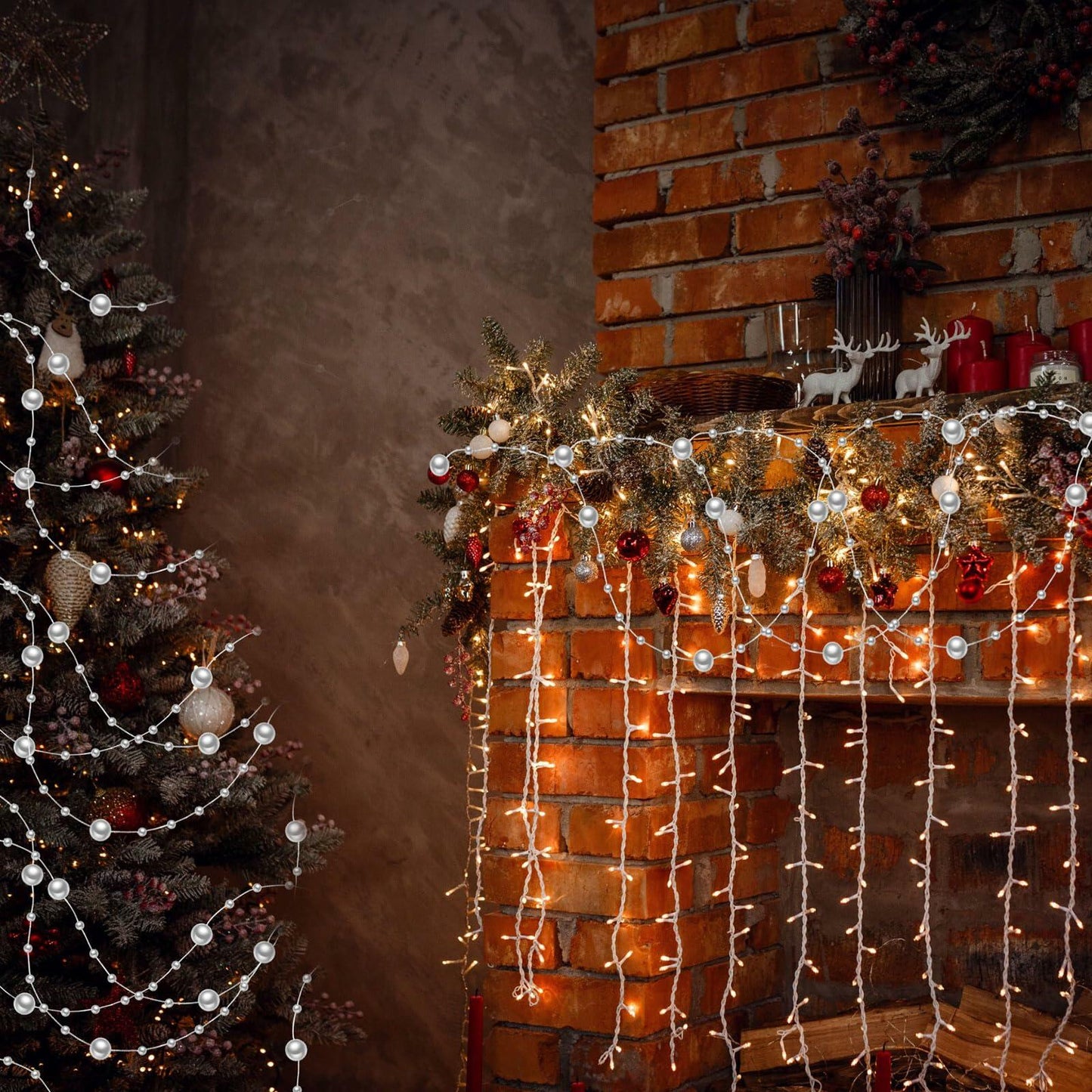 Ecally 250ft Plastic Beads Garland Chain Roll Silver Wedding Decor