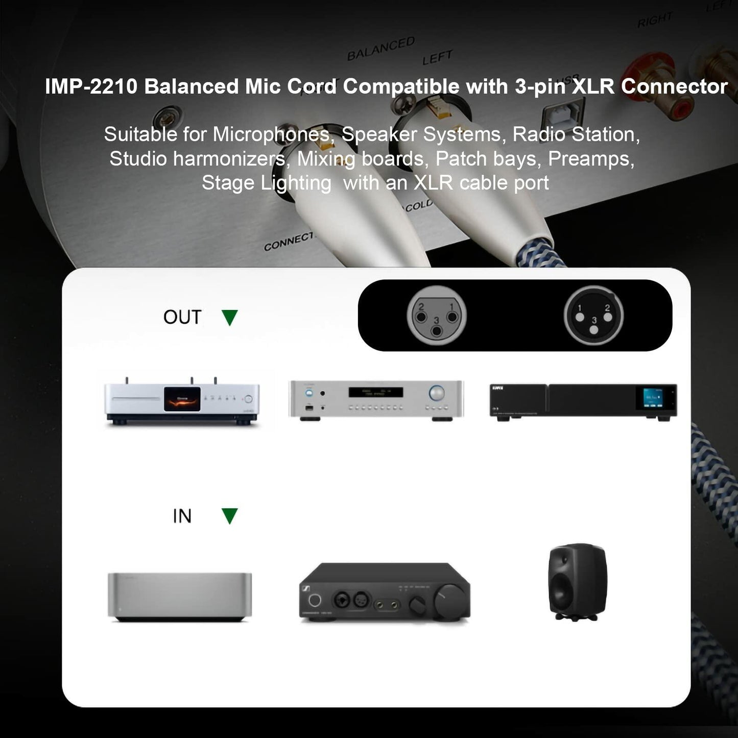 Impeto Balanced XLR Microphone Cable Male to Female 3.3ft 1 Pair Gold Plated