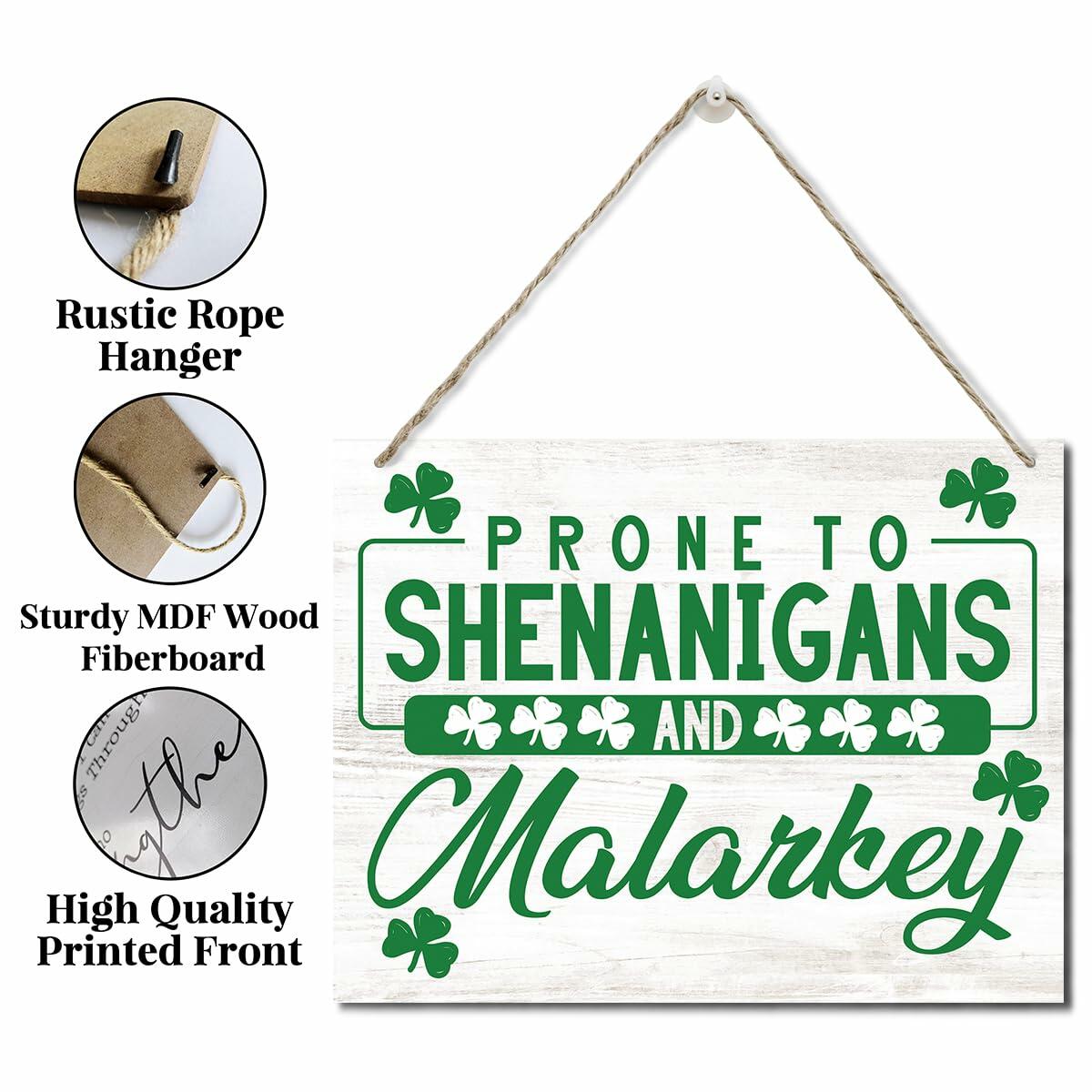 St Patrick's Day Wood Hanging Sign Prone to Shenanigans Green Decor