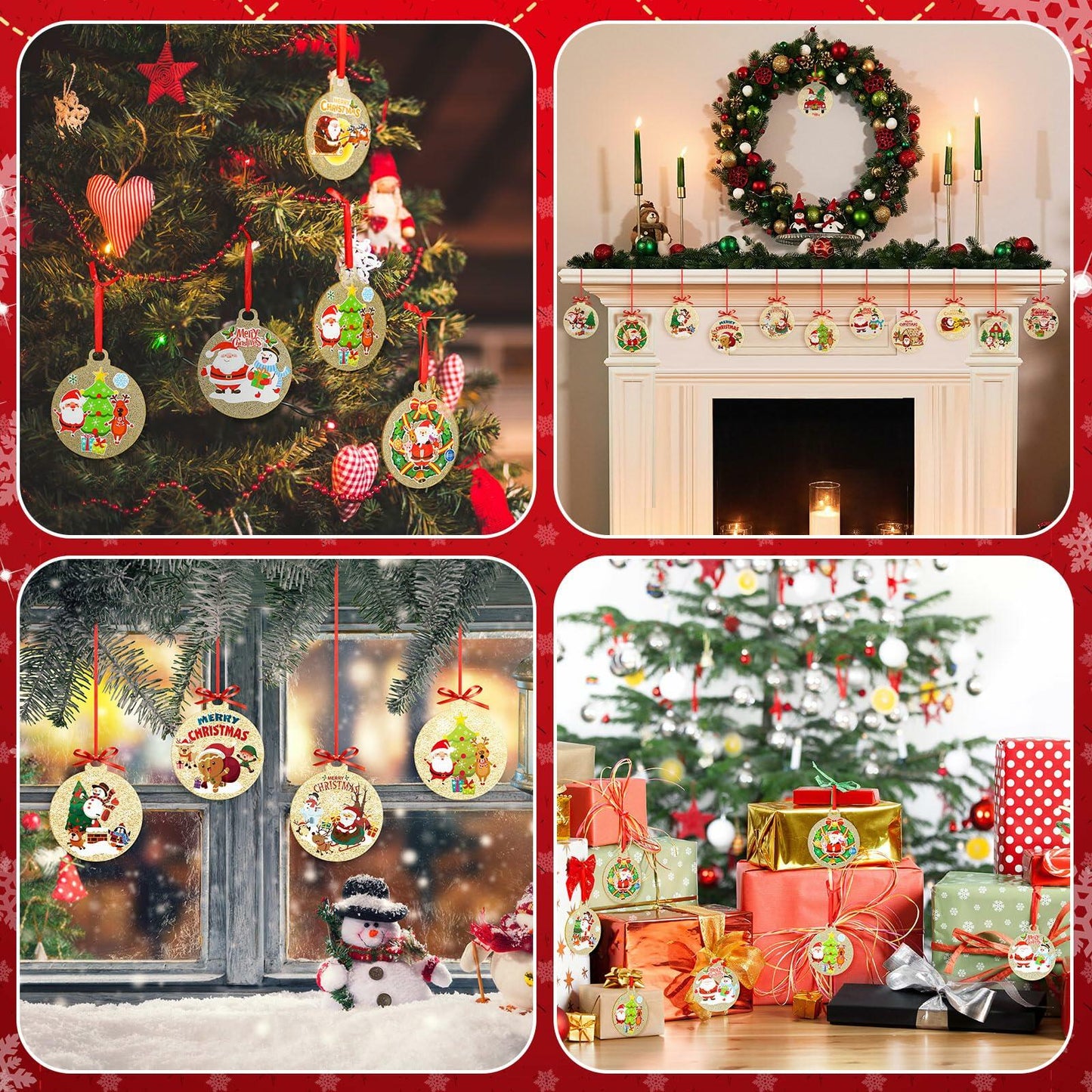 Capoda 24 Pack Clear Acrylic Christmas Ornaments with Red Ribbon Gold