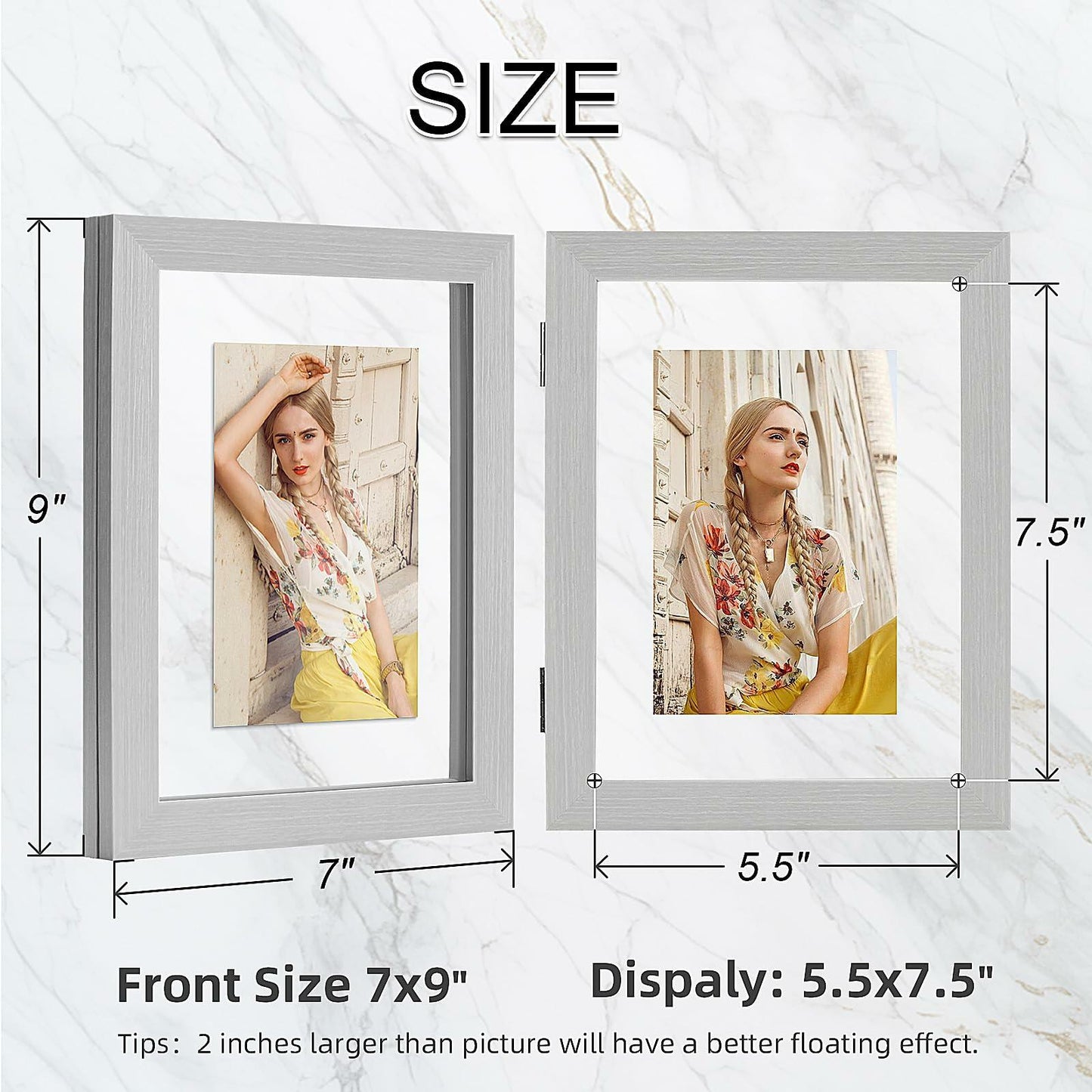 Anozie Floating Picture Frames 6x8 Grey Clear Dried Flower 2 Pack