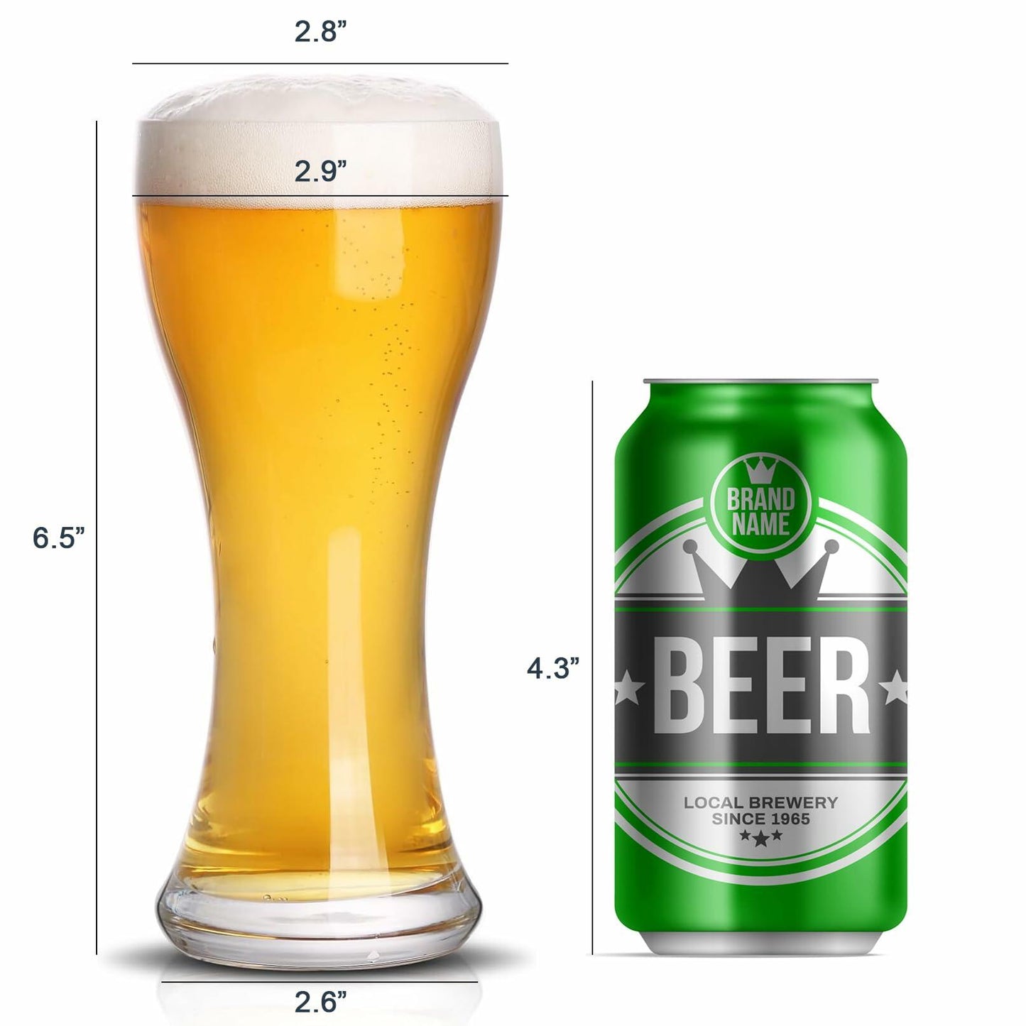 YIBEZ Pilsner Beer Glasses Set of 4 11oz Solid Clear Glassware Cups