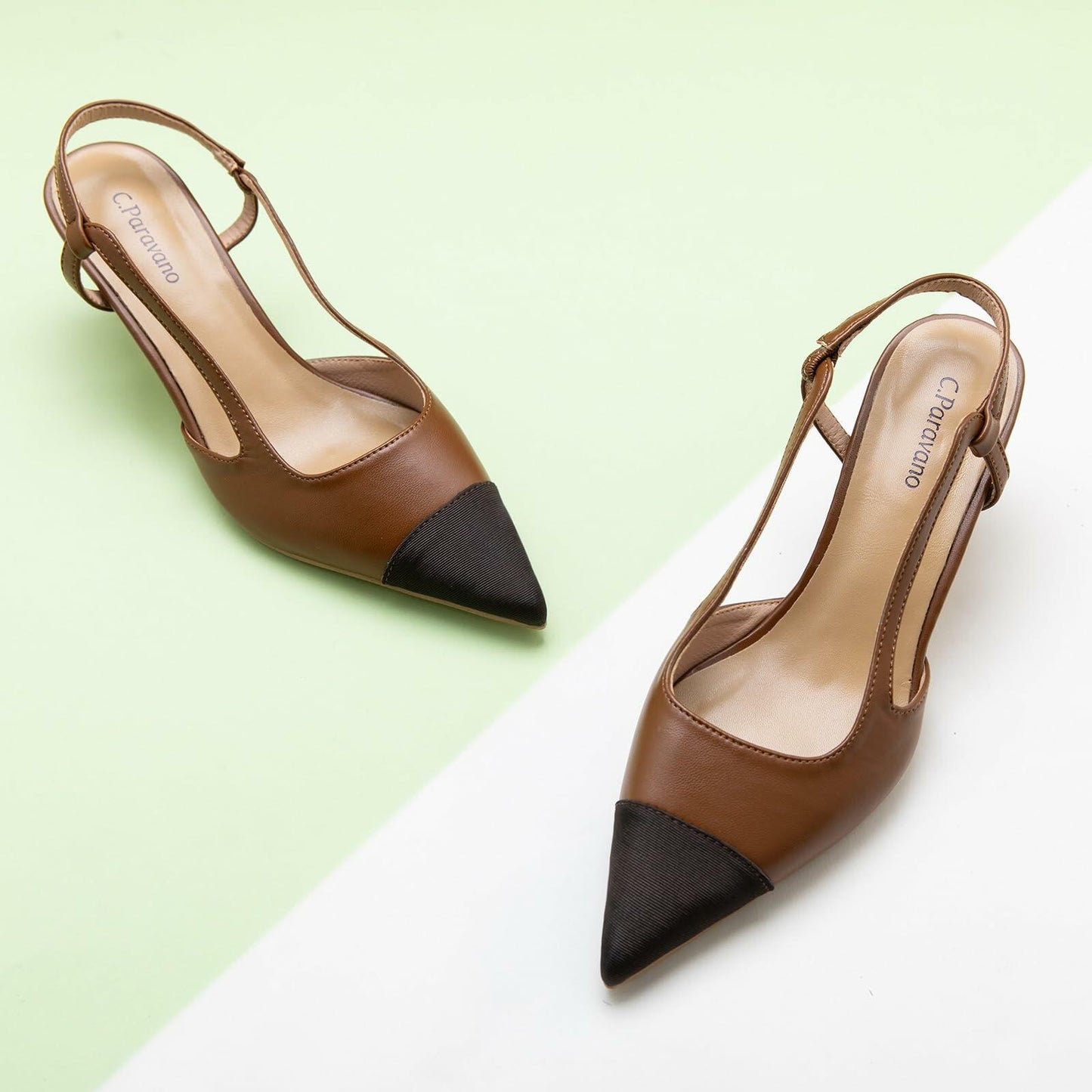 C.Paravano Women's Pointed Toe Slingback Pumps Brown Heels Size 11