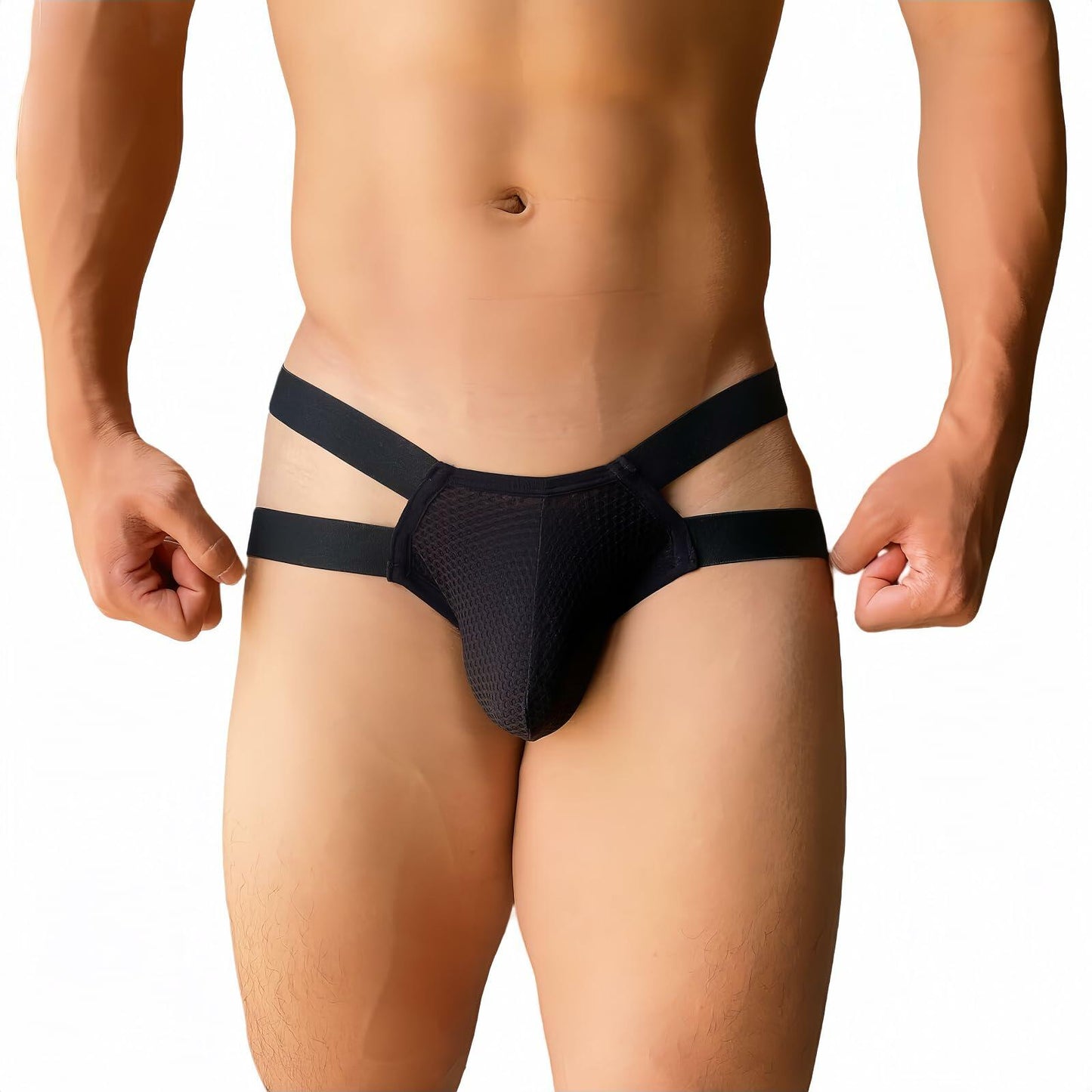 JJLCTHONG Men's Low Waist Mesh Athletic Jockstrap T-Back Underwear L Black