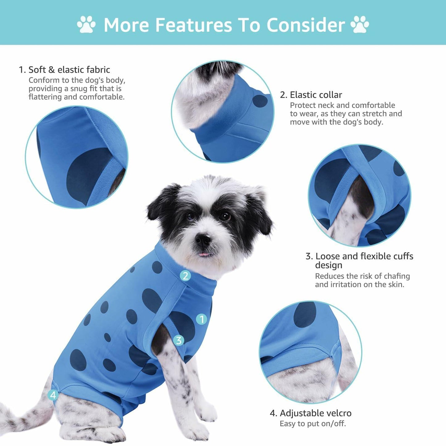 Medium Dog Surgery Recovery Suit Male Female Pee Hole Blue Heart Size M