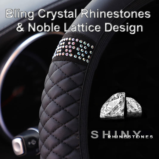 Bling Soft Leather Steering Wheel Cover Colorful Rhinestones 15 Inch