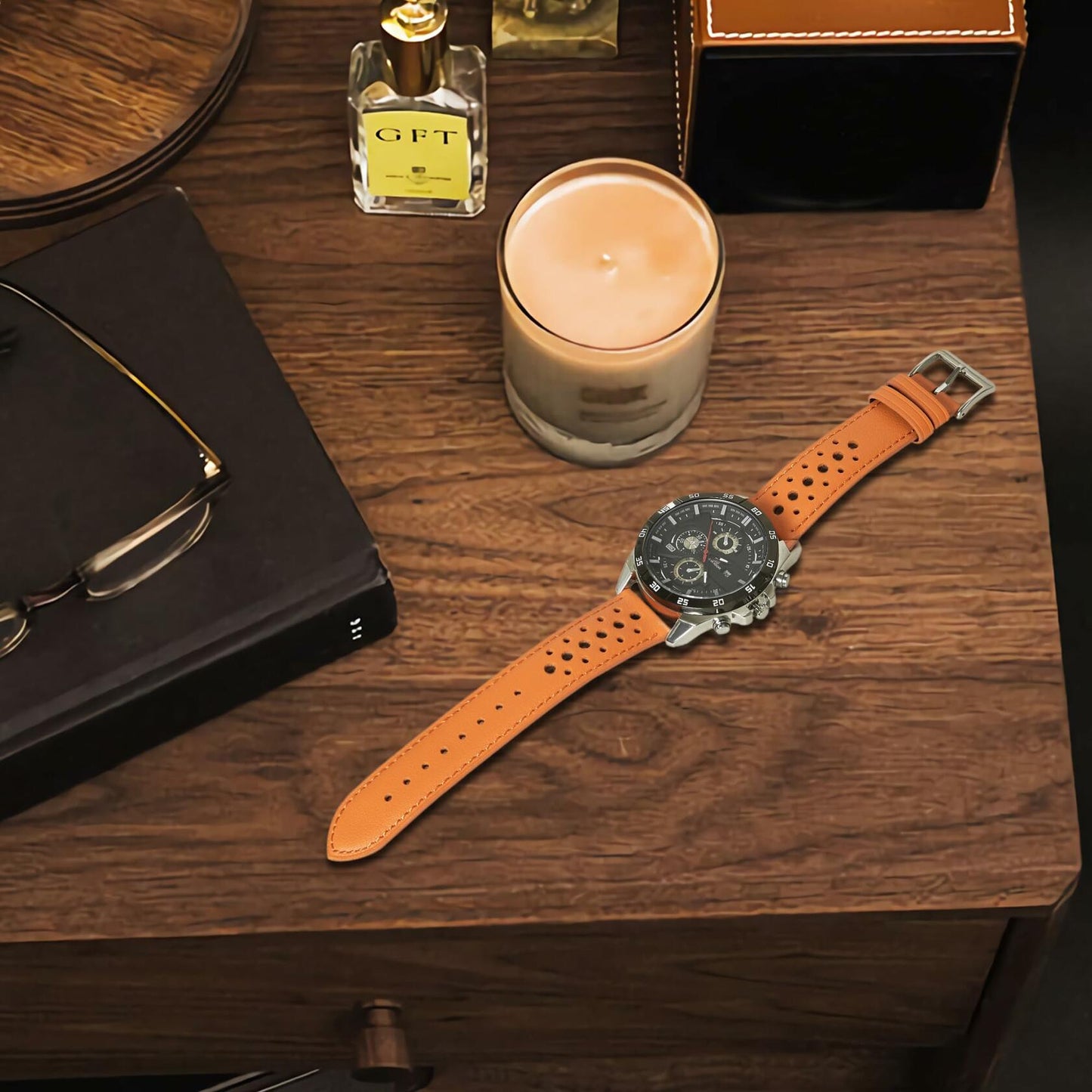 Jeereal Leather Watch Band Strap 22mm Tan Genuine Leather