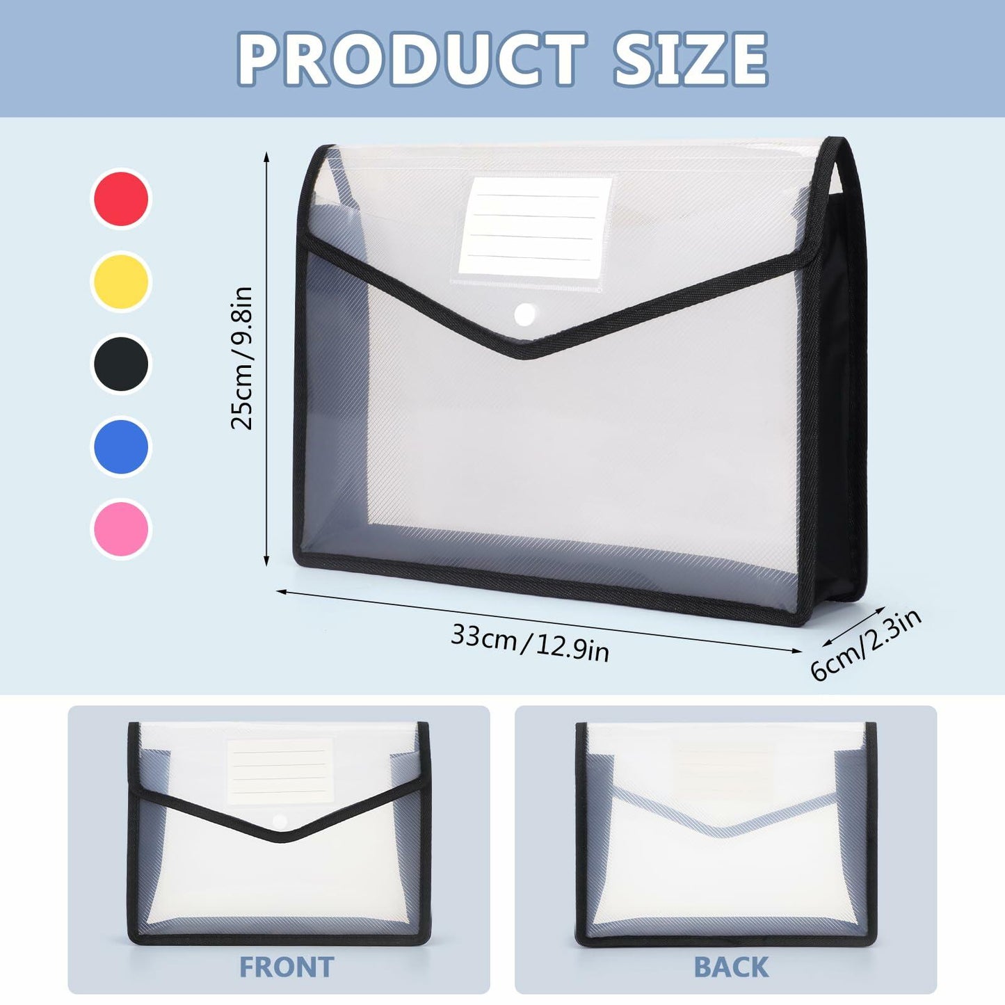 Zentiky A4 Plastic File Folders 5Pcs Expanding Snap Closure Transparent
