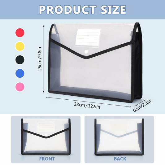 Zentiky A4 Plastic File Folders 5Pcs Expanding Snap Closure Transparent