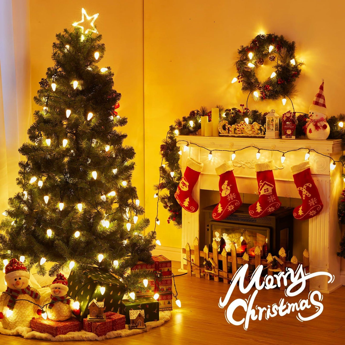 Brightown C9 LED Christmas String Lights 33ft 50 LED Warm White 2 Pack