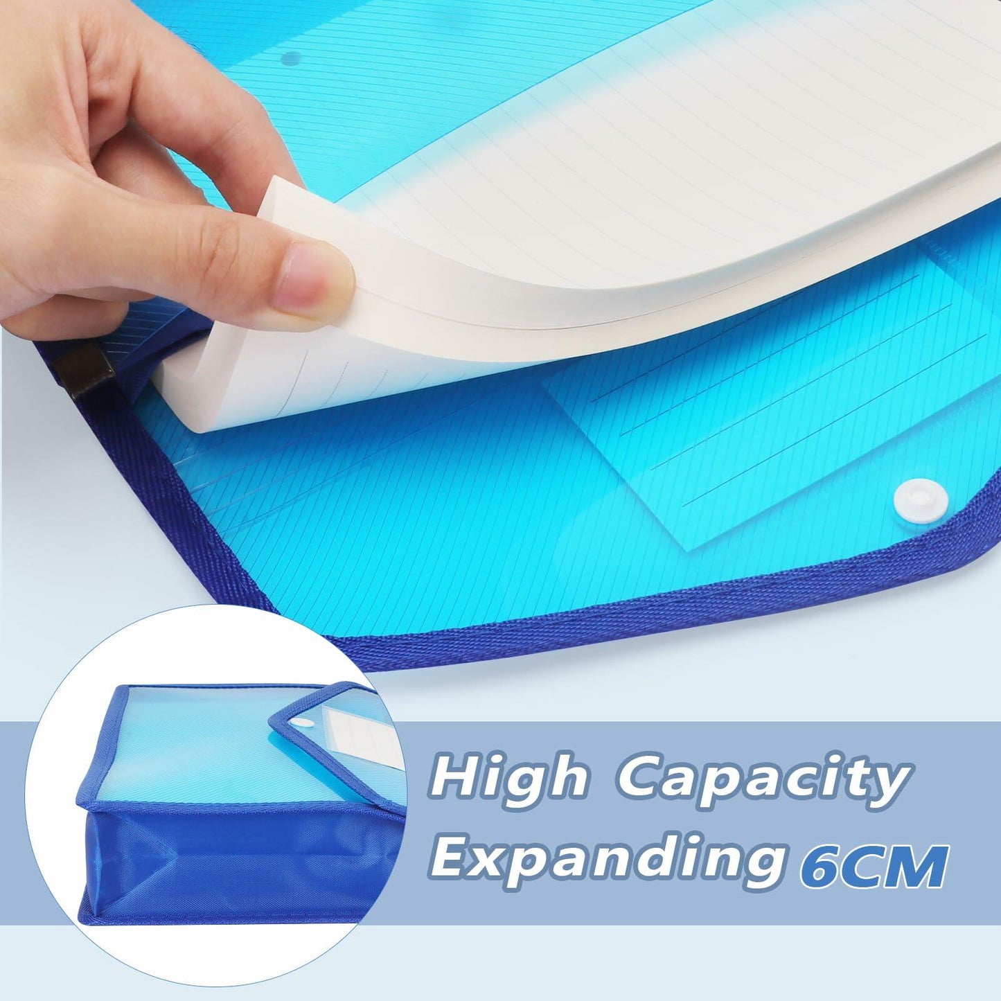 Zentiky A4 Plastic File Folders 5Pcs Expanding Snap Closure Transparent