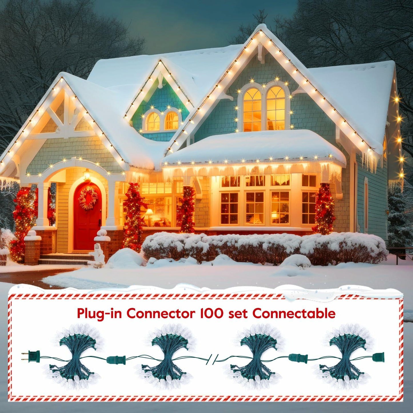 Brightown C9 LED Christmas String Lights 33ft 50 LED Warm White 2 Pack