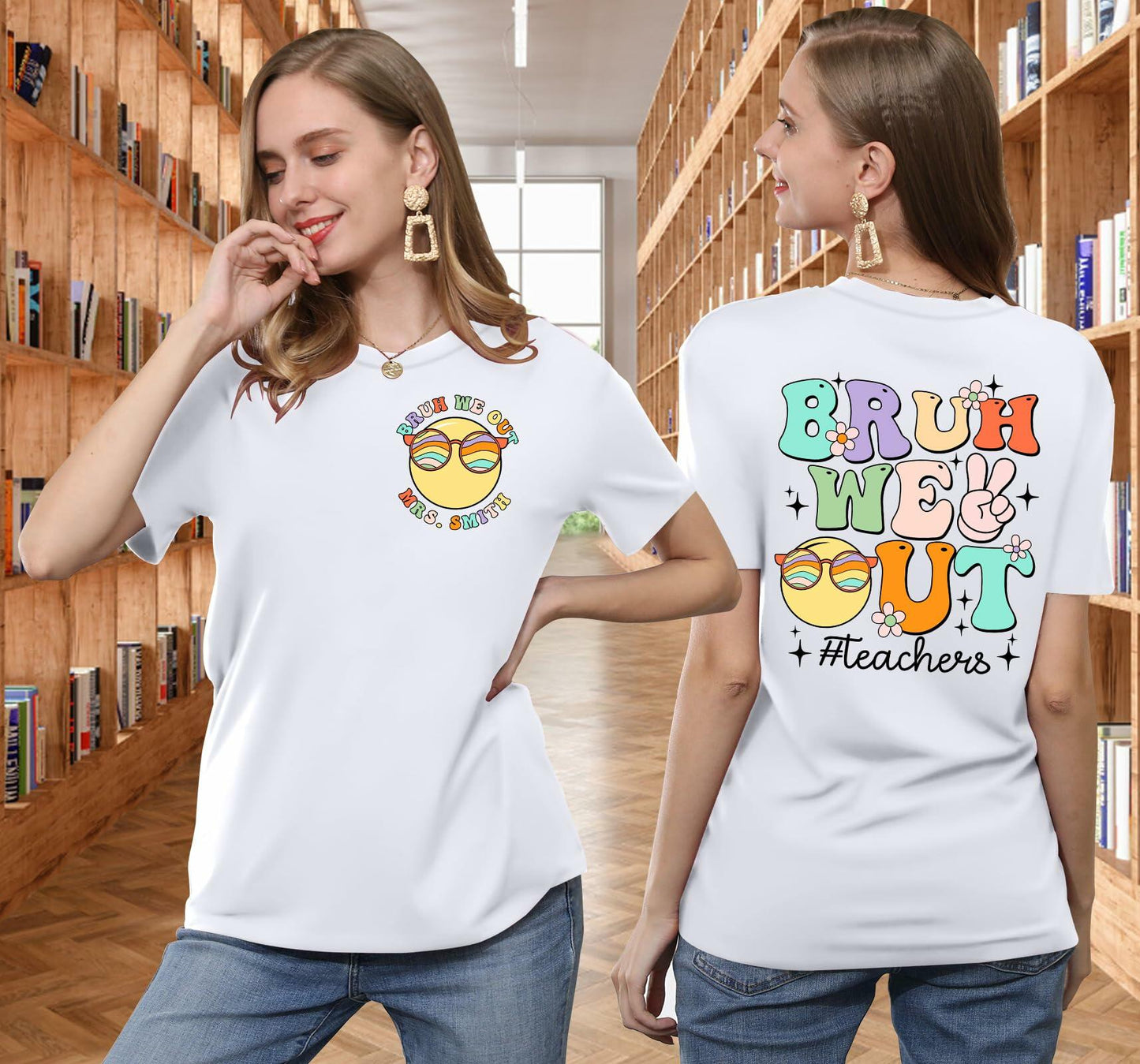 Teacher Shirts Women Last Day of School Bruh Letter Print White Size XL