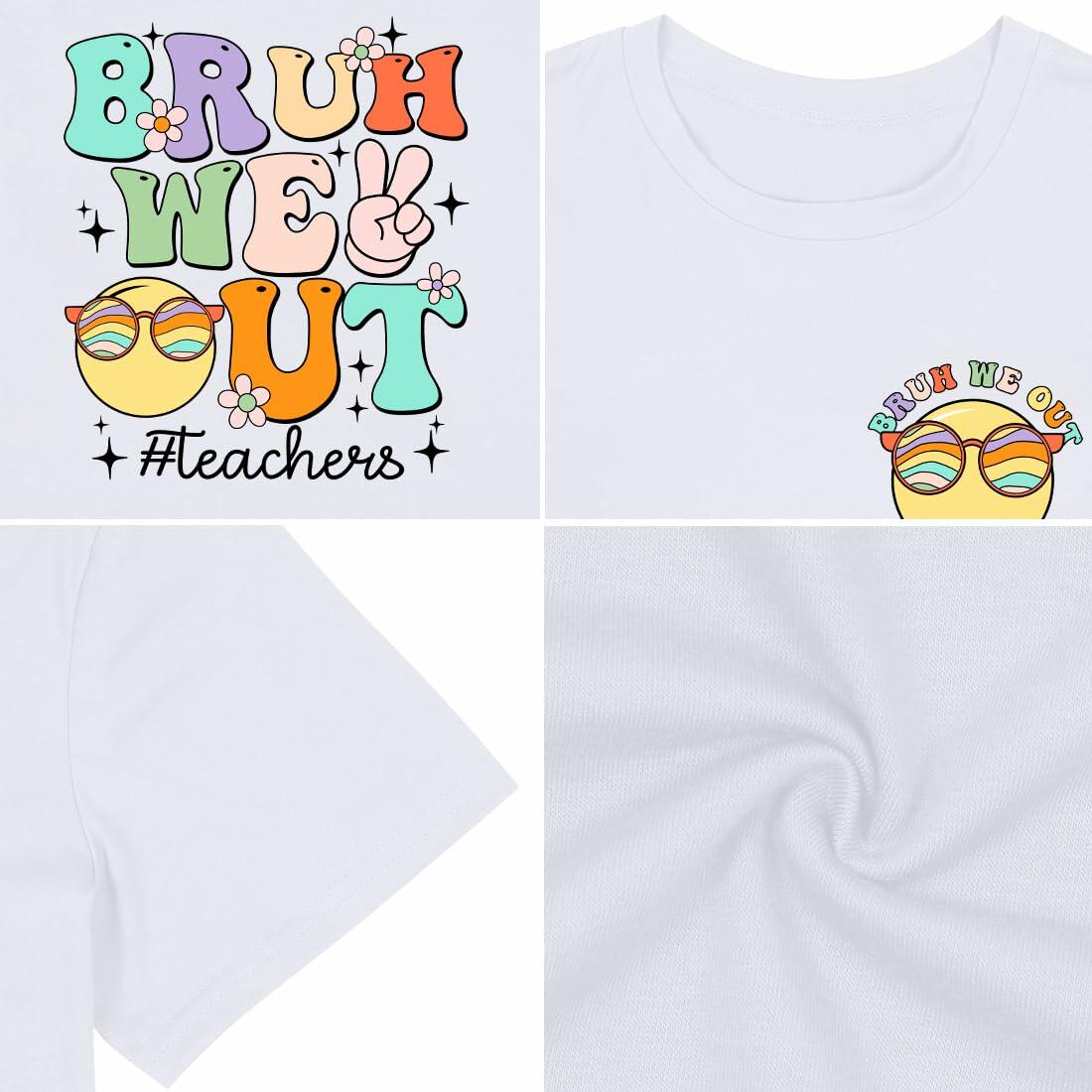 Teacher Shirts Women Last Day of School Bruh Letter Print White Size S