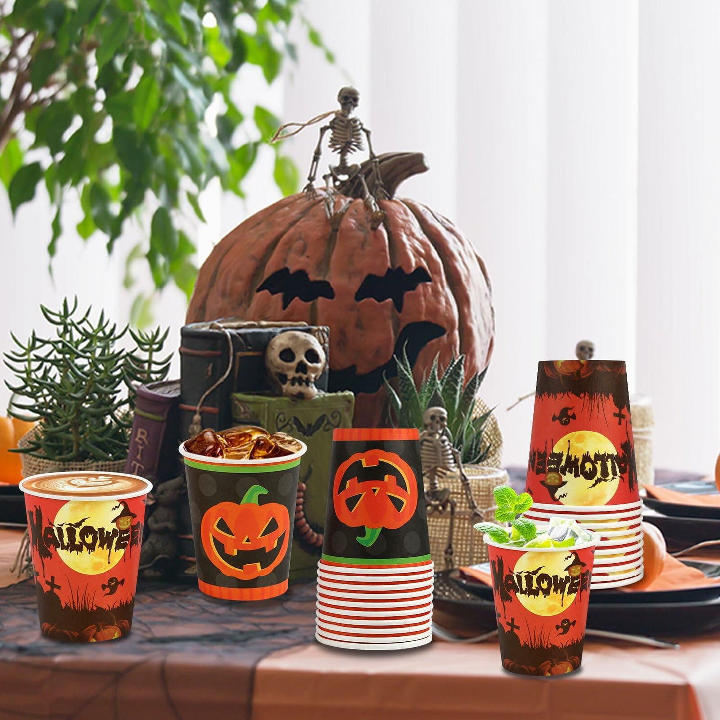 Crumya Pumpkin Disposable Paper Cups 9oz Halloween Party Supplies 100pcs
