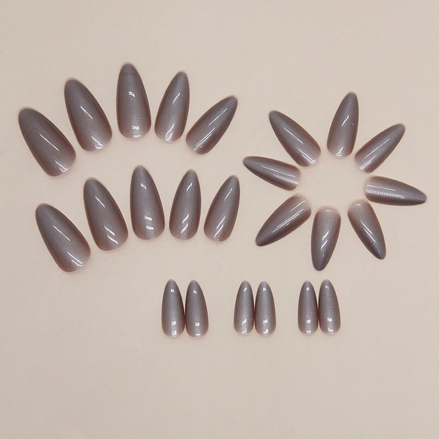 24 Pcs Almond Medium White Acrylic Press On Nails Glitter Full Cover