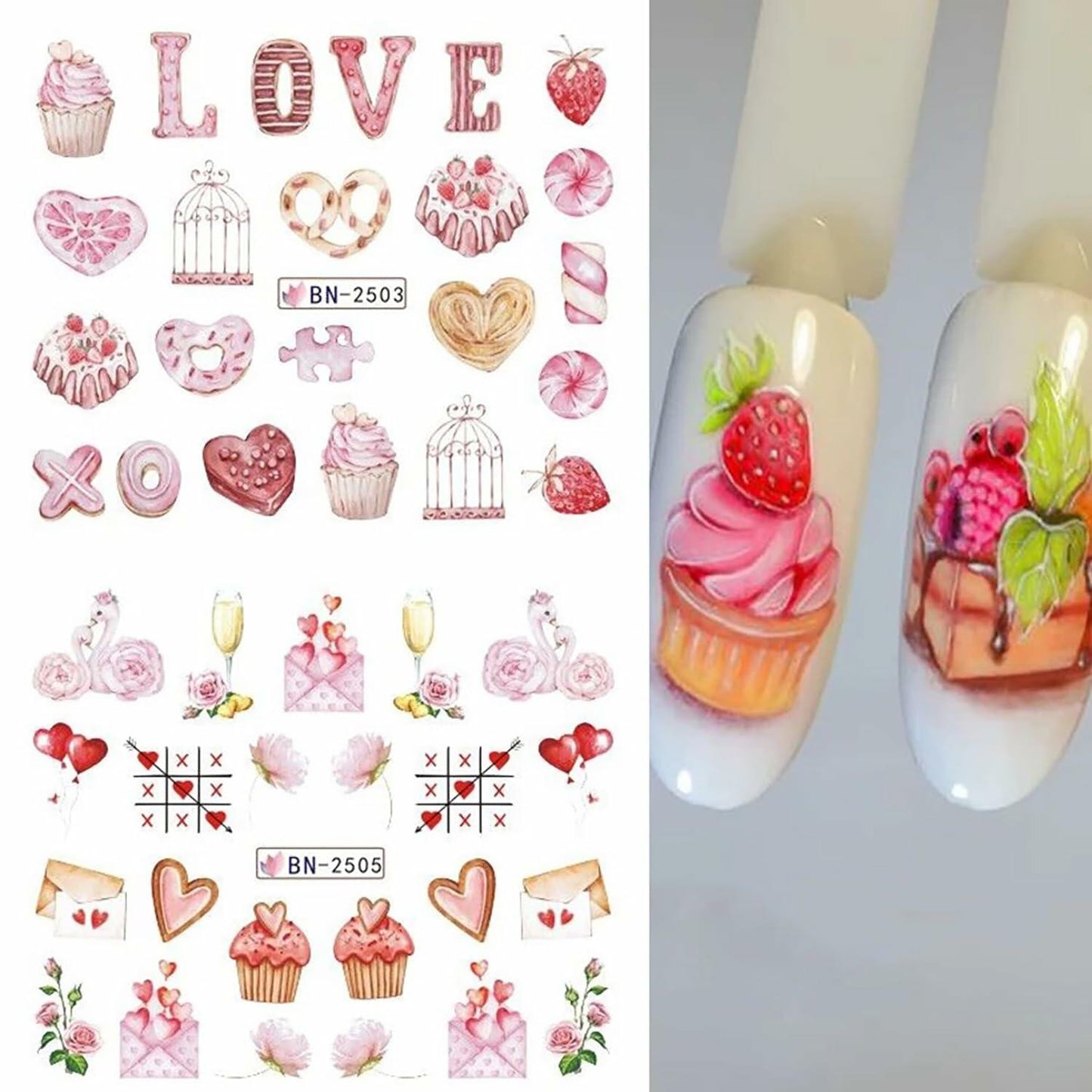 Valentines Day Nail Stickers 12 Sheets Heart Lip Flower Nail Art Pink