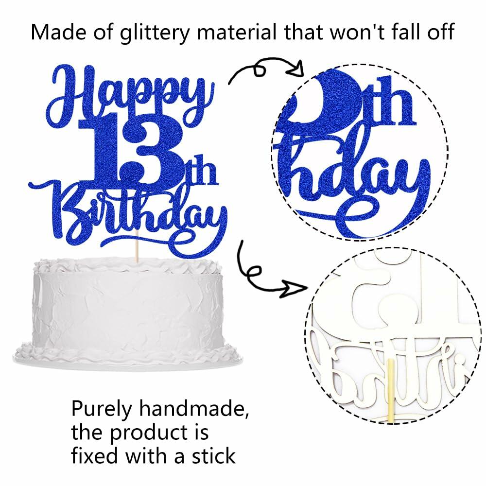 Sleyberoy Happy 16th Birthday Cake Topper Glitter Deep Blue 1 PCS