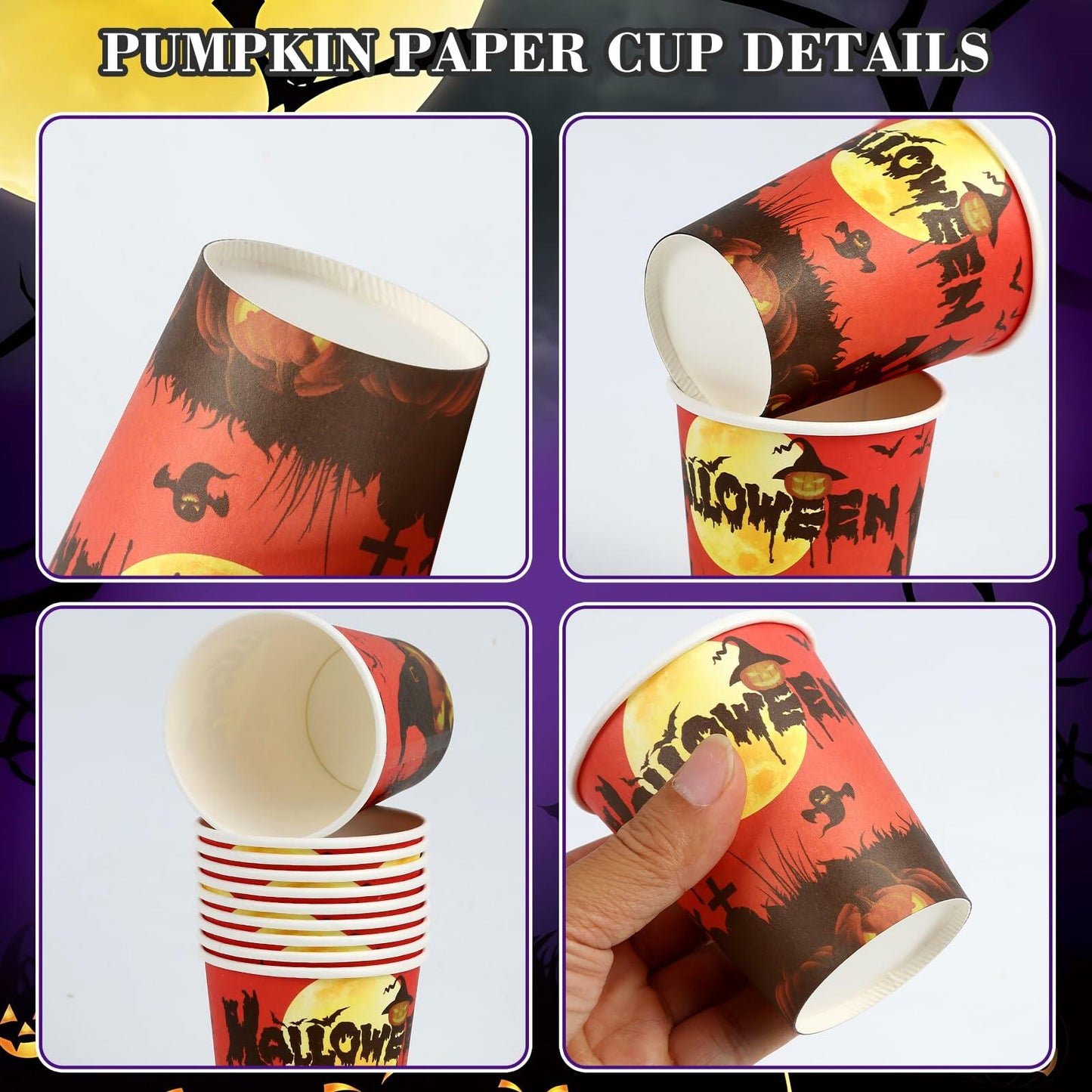 Crumya Pumpkin Disposable Paper Cups 9oz Halloween Party Supplies 100pcs