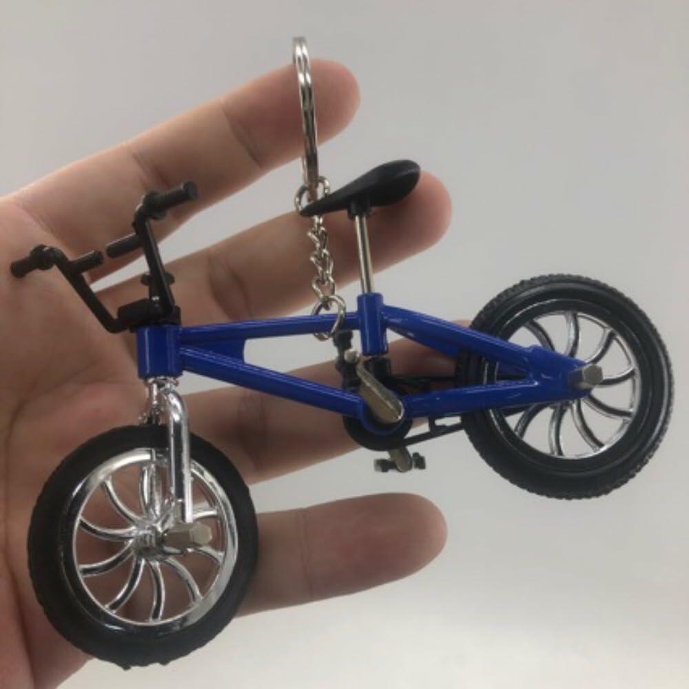 Blue Mini Bike Keychains Set of 3 Alloy Plastic Detachable Wheels Keyrings