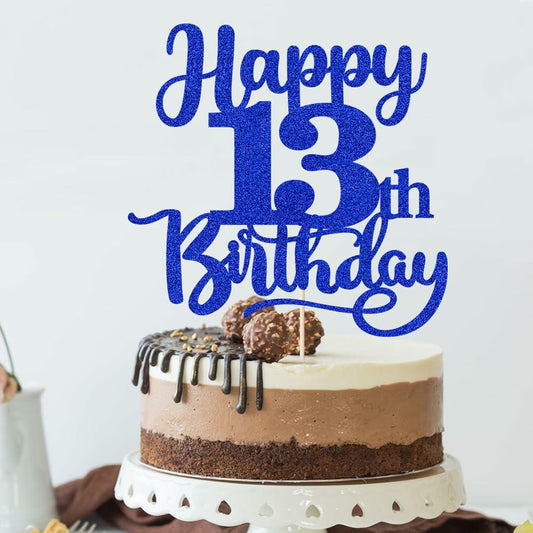 Sleyberoy Happy 16th Birthday Cake Topper Glitter Deep Blue 1 PCS