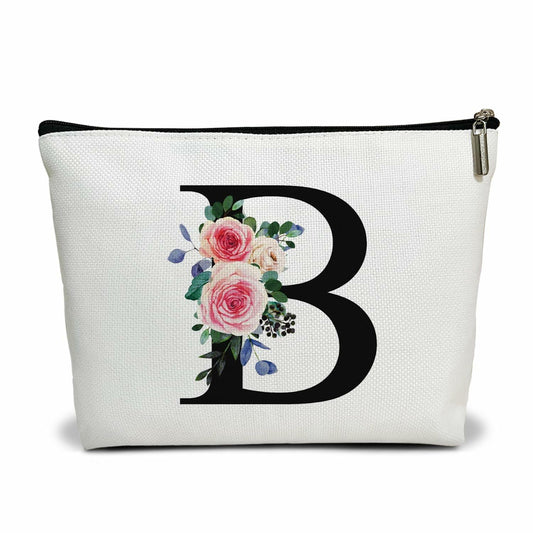 Flower Letter V Makeup Bag Alphabet Initial Cosmetic Birthday Gift Women