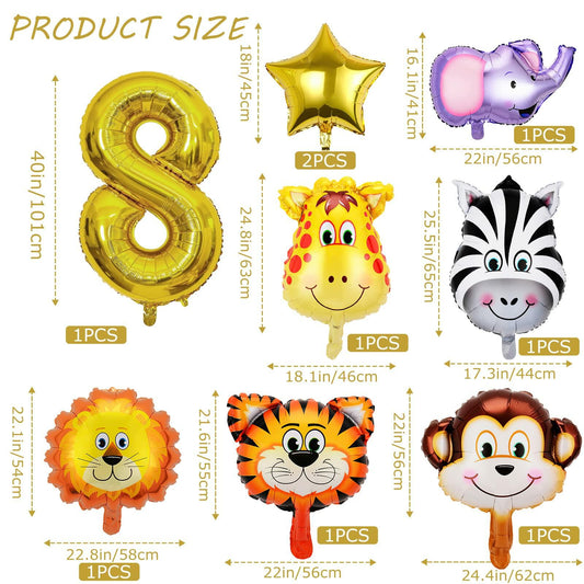 Jungle Safari Birthday Party Decorations 9 Pack Animal Balloons Boy