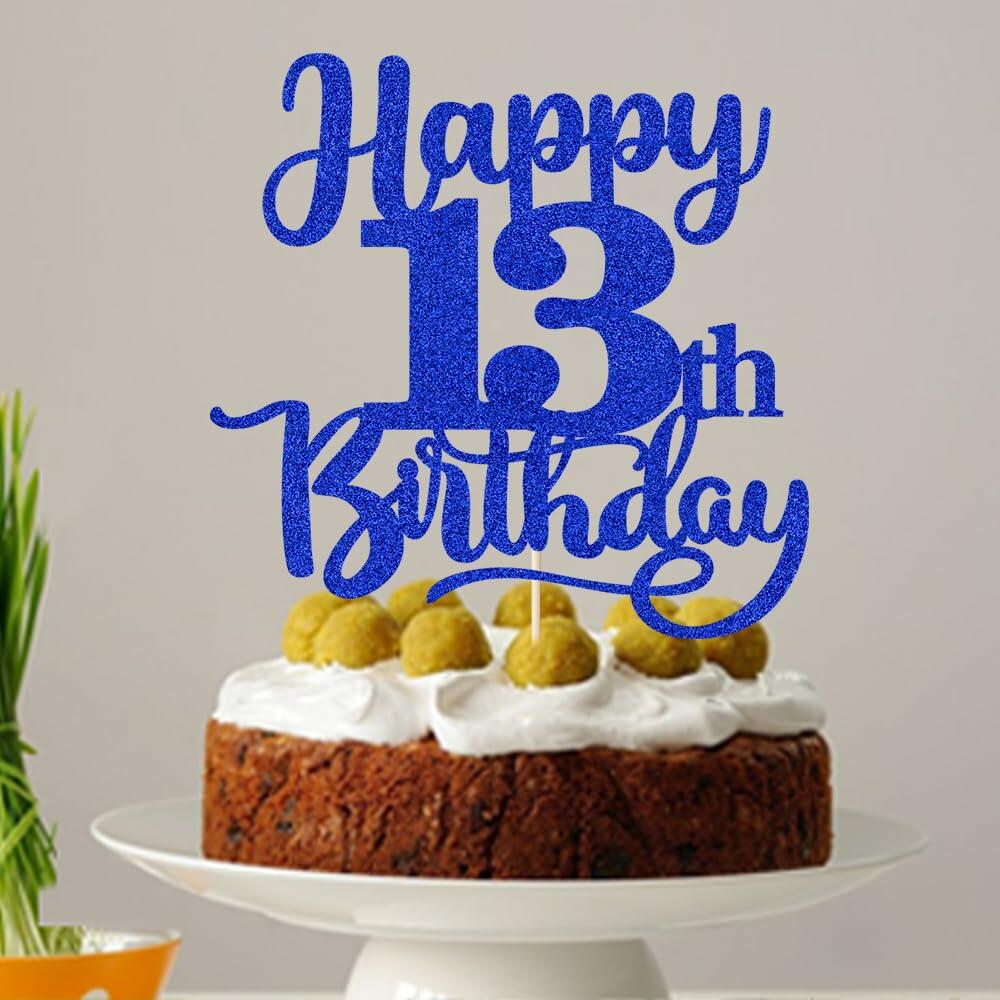 Sleyberoy Happy 16th Birthday Cake Topper Glitter Deep Blue 1 PCS