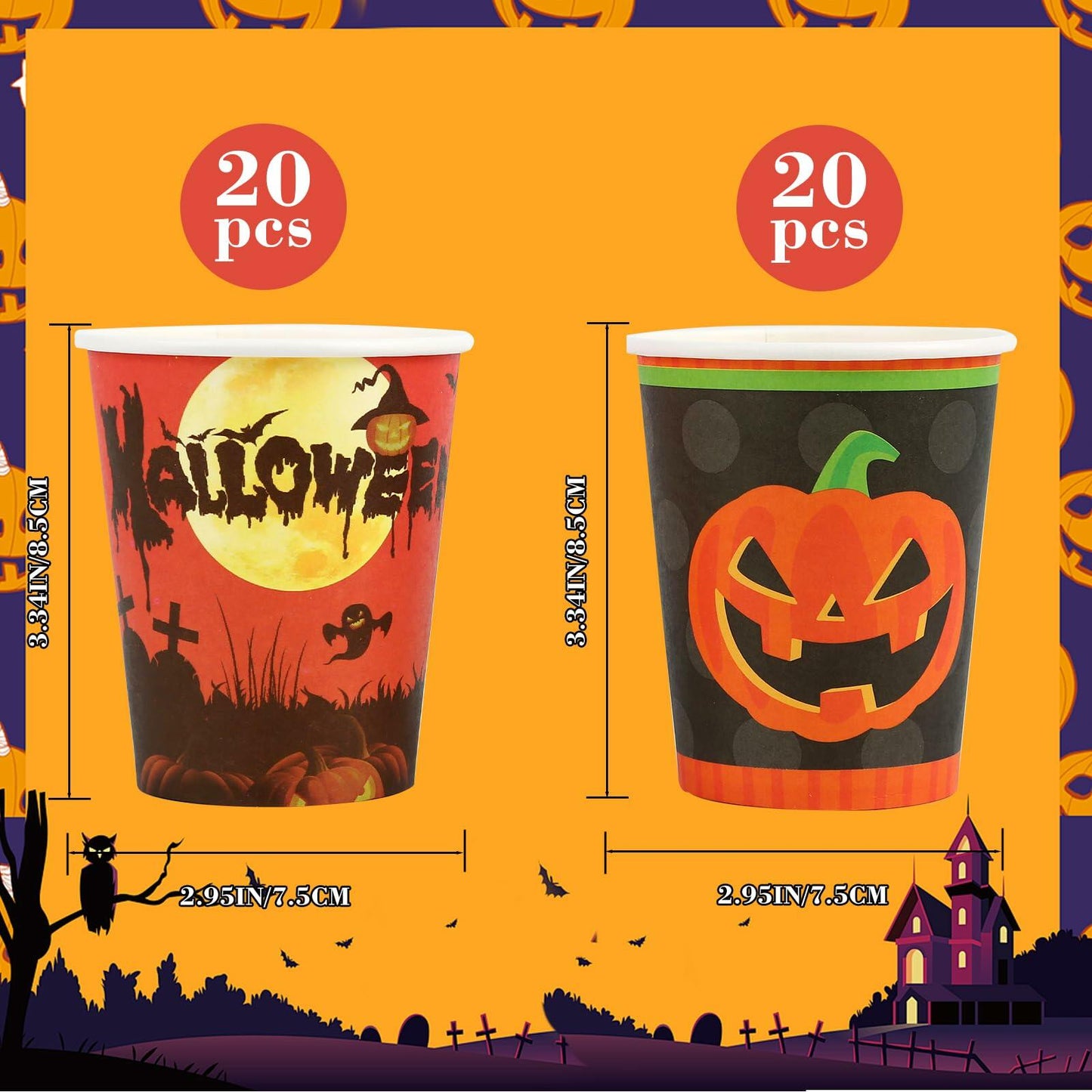 Crumya Pumpkin Disposable Paper Cups 9oz Halloween Party Supplies 100pcs