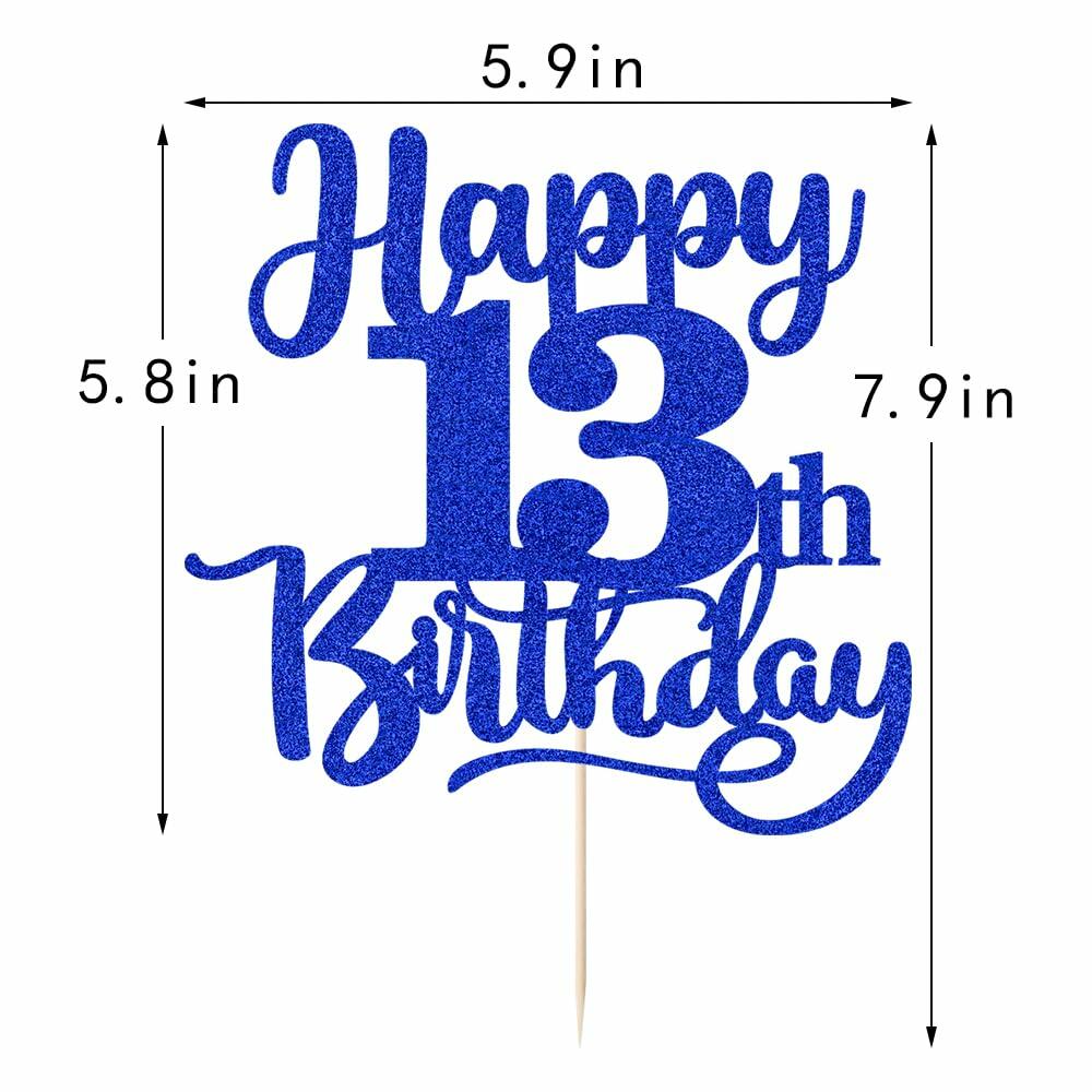 Sleyberoy Happy 16th Birthday Cake Topper Glitter Deep Blue 1 PCS