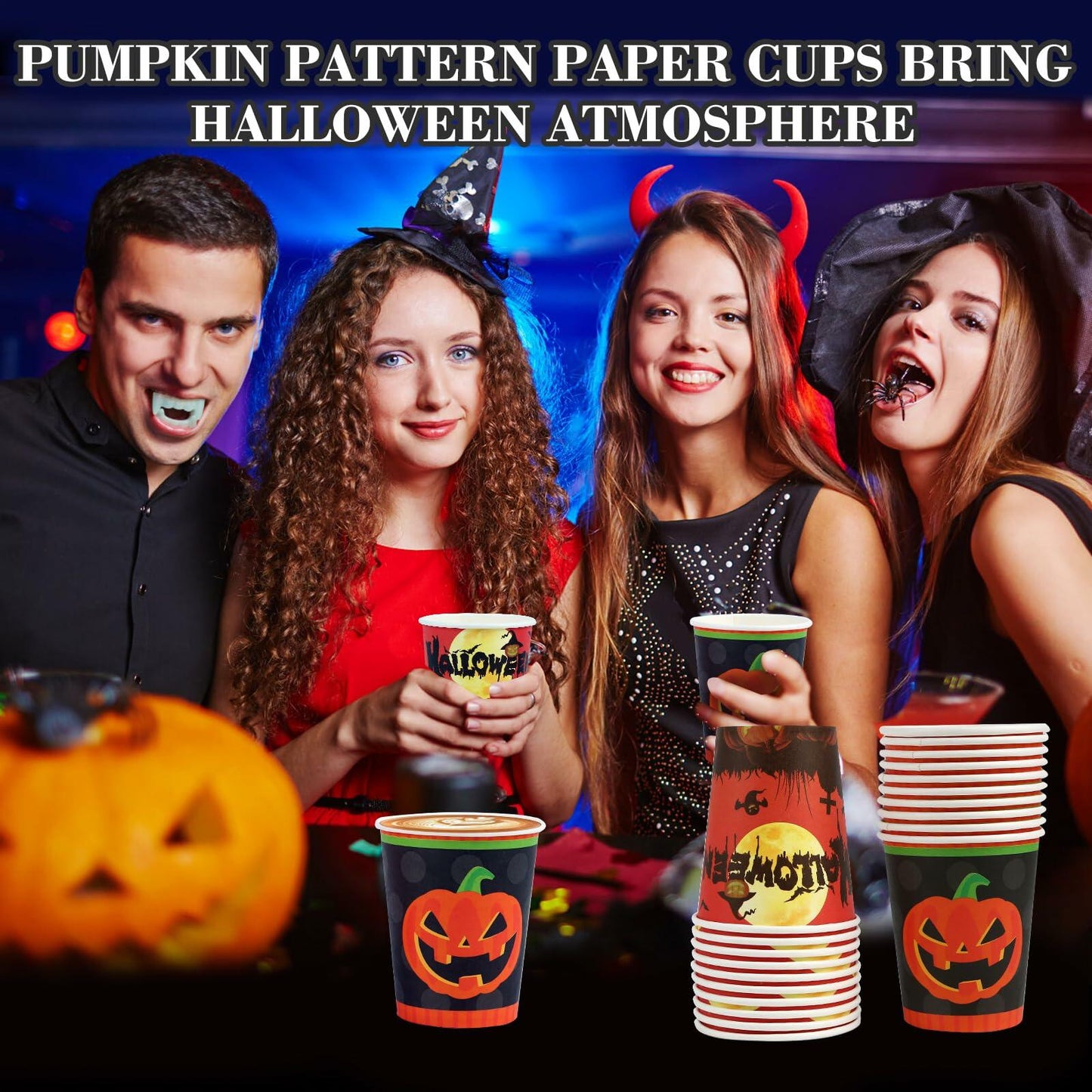 Crumya Pumpkin Disposable Paper Cups 9oz Halloween Party Supplies 100pcs