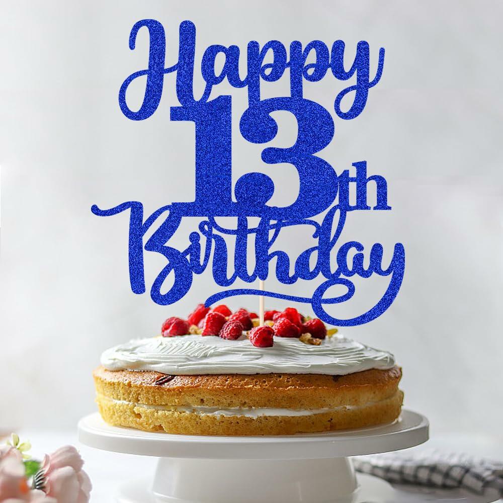 Sleyberoy Happy 16th Birthday Cake Topper Glitter Deep Blue 1 PCS