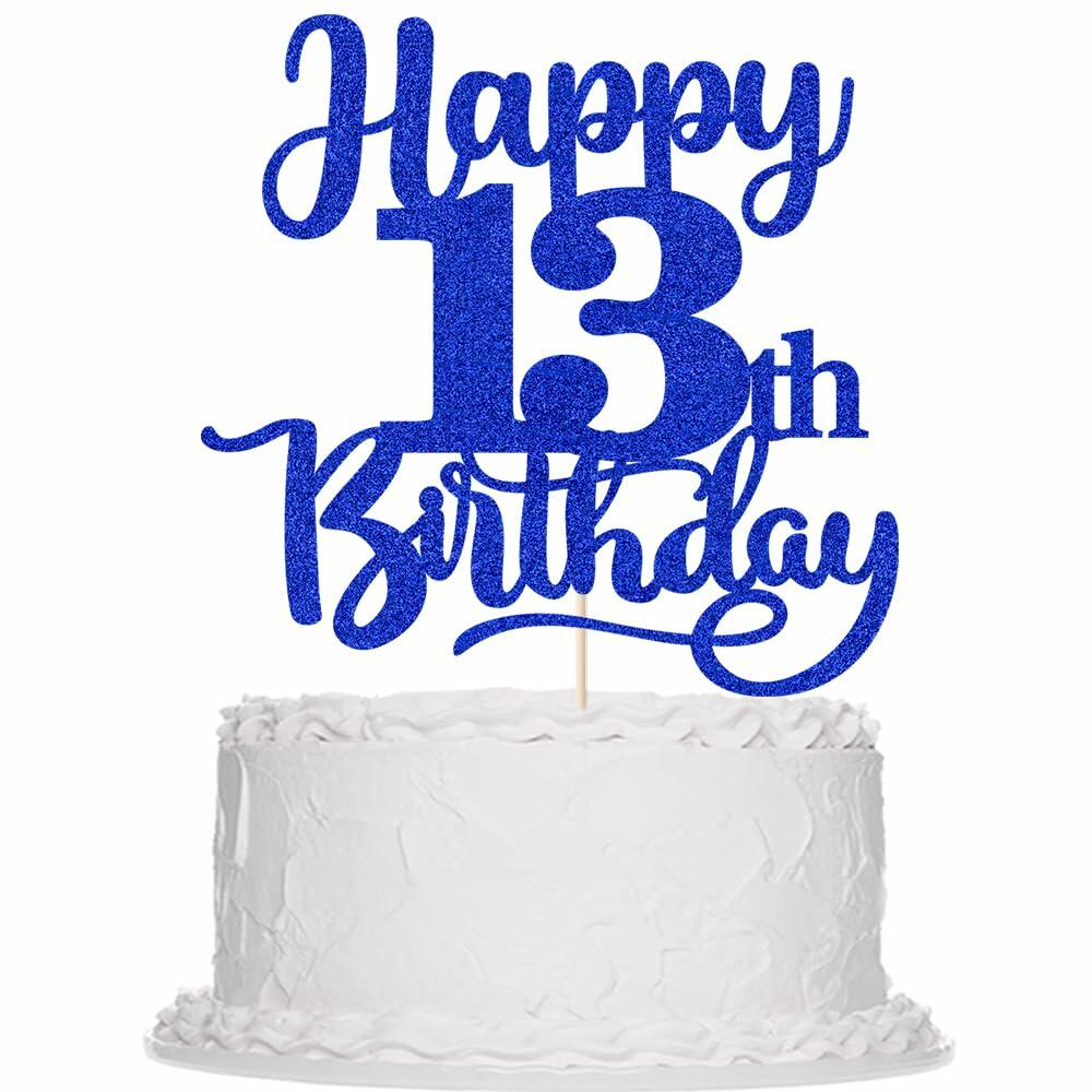 Sleyberoy Happy 16th Birthday Cake Topper Glitter Deep Blue 1 PCS