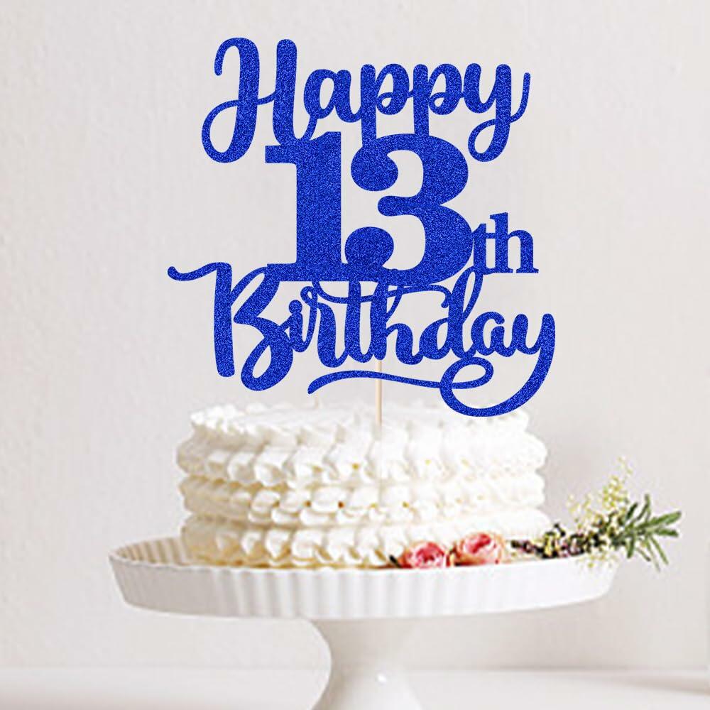 Sleyberoy Happy 16th Birthday Cake Topper Glitter Deep Blue 1 PCS