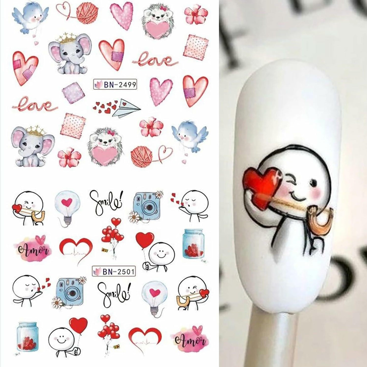 Valentines Day Nail Stickers 12 Sheets Heart Lip Flower Nail Art Pink