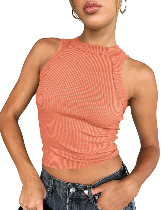 HOCILLE Women's Sexy Racerback Ribbed Crop Tank Top Black Size XS