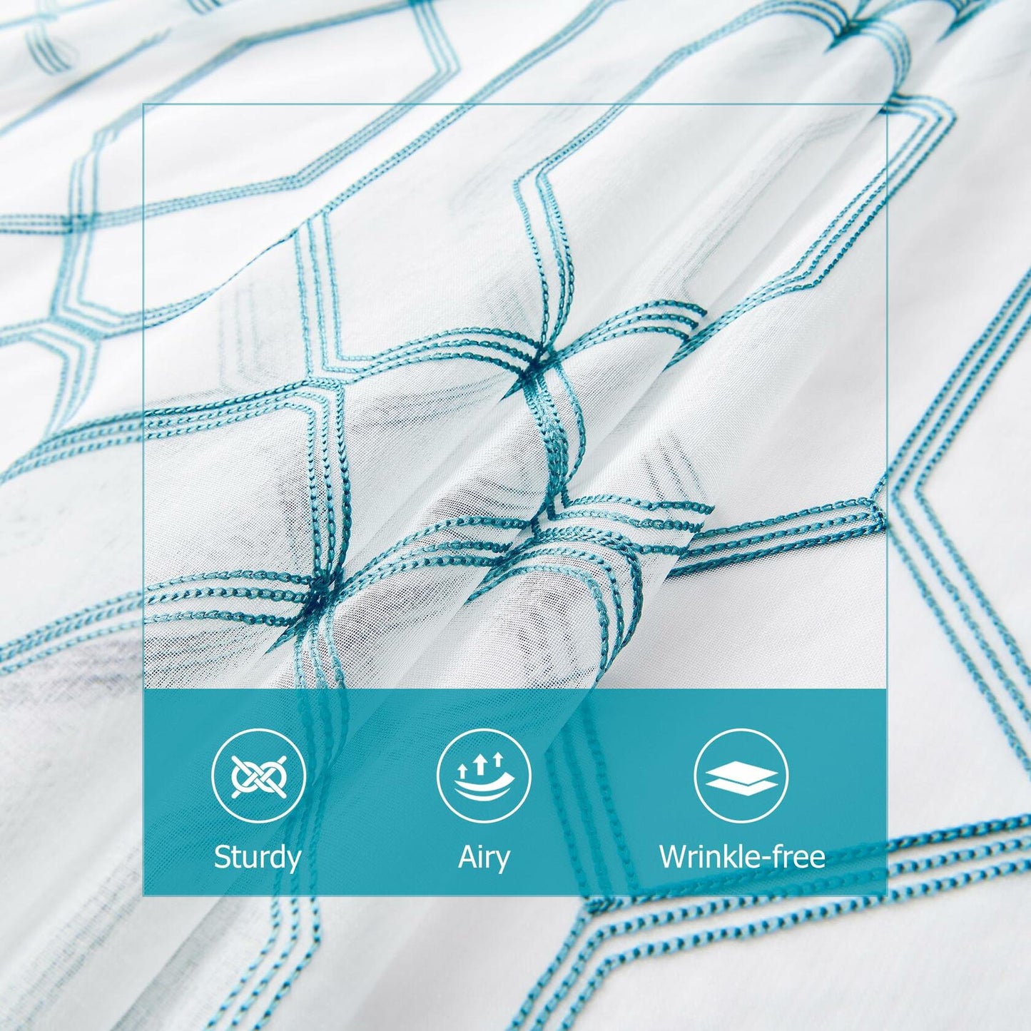 WANSOUL Blue Pattern Sheer Curtains 2 Panels 84in Teal Blue Moroccan Design