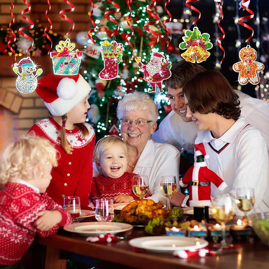 Diamond Art Hanging Swirl Decorations Xmas Gingerbread Snowman 6Pcs