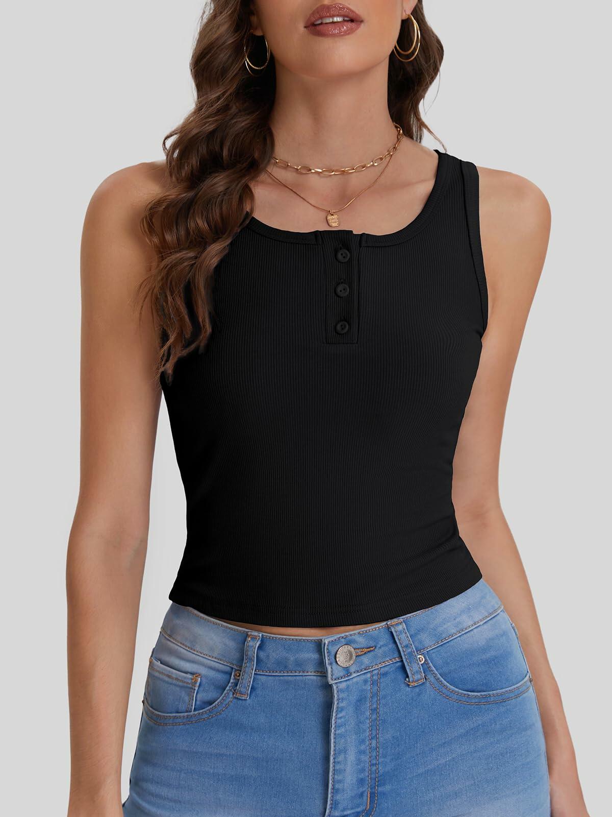Bloggerlove Womens Summer Crop Ribbed Knit Tank Top Black Size S