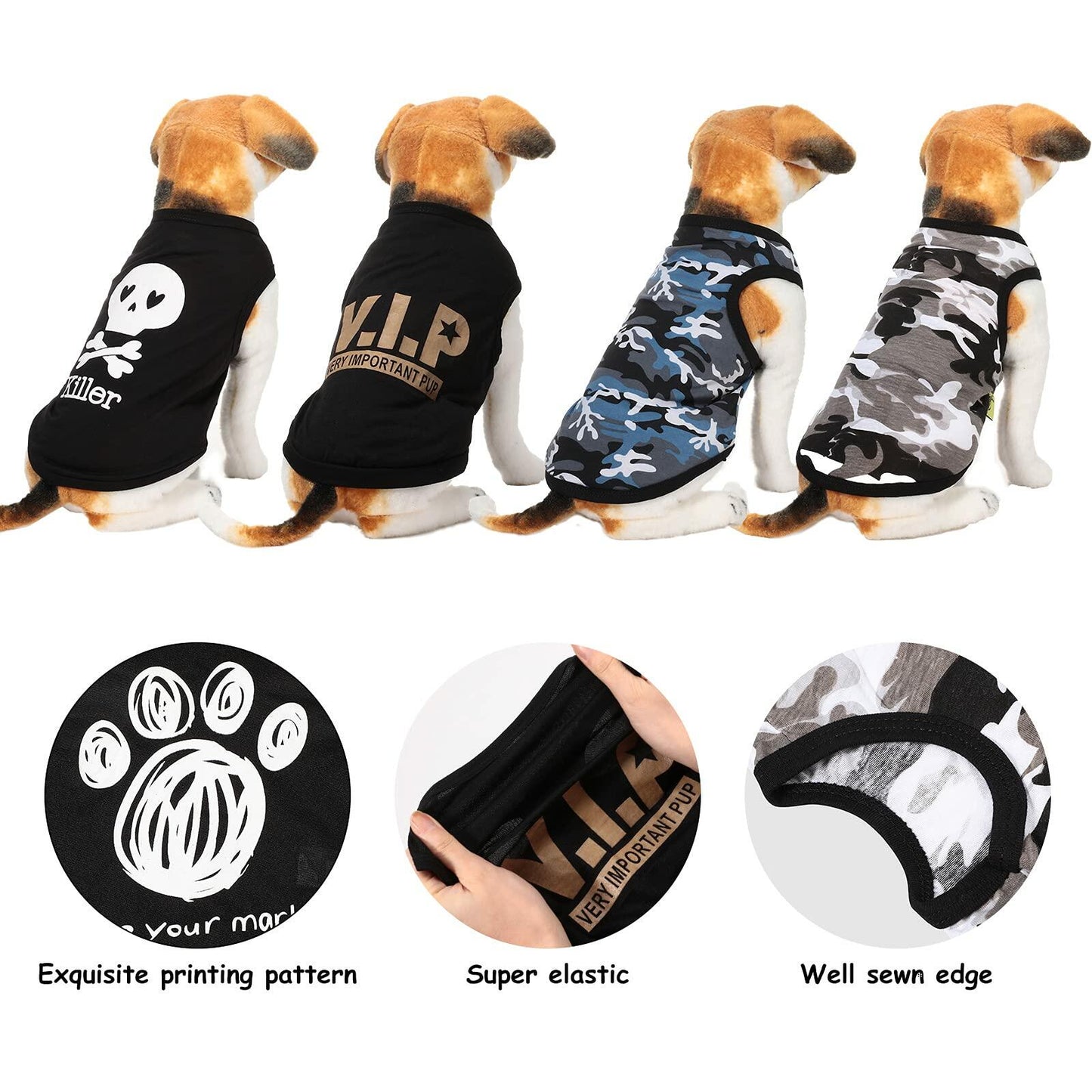 8 Pieces Dog Boy Summer Shirt Camo Sleeveless Pet Vest Small Size