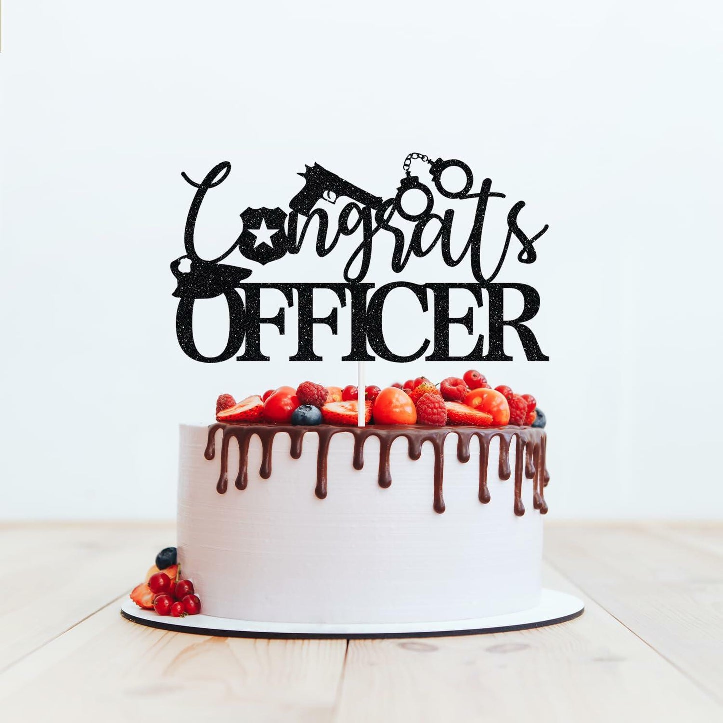 Congrats Officer Cake Topper 2025 Police Graduation Black Glitter