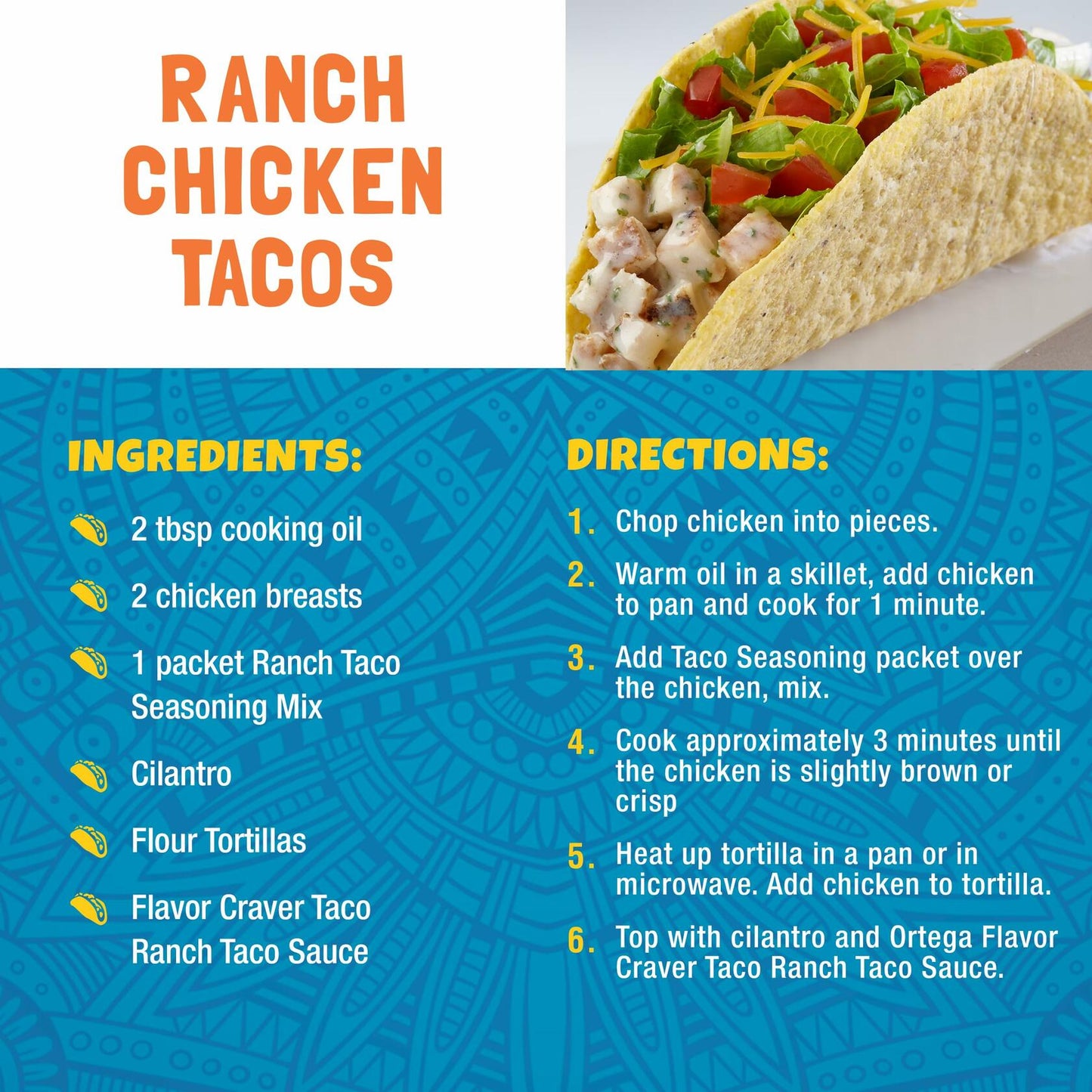 BestBy07/25 Ortega Flavor Craver Taco Ranch Sauce 8oz Pack of 12