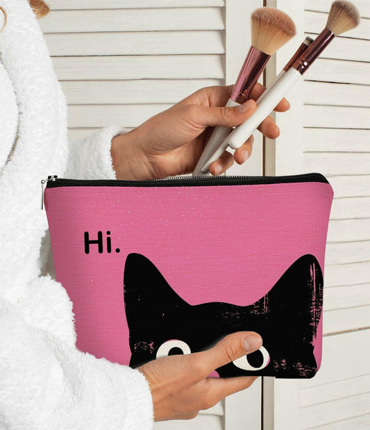 BARPERY Hot Pink Cat Makeup Bag Travel Organizer Cosmetic Bag for Women