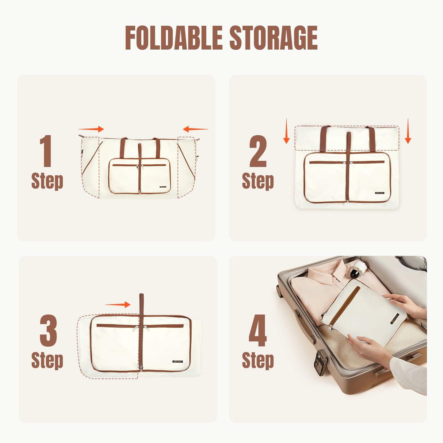 Travel Duffel Bag Women 80L Lightweight Water Resistant Foldable Beige