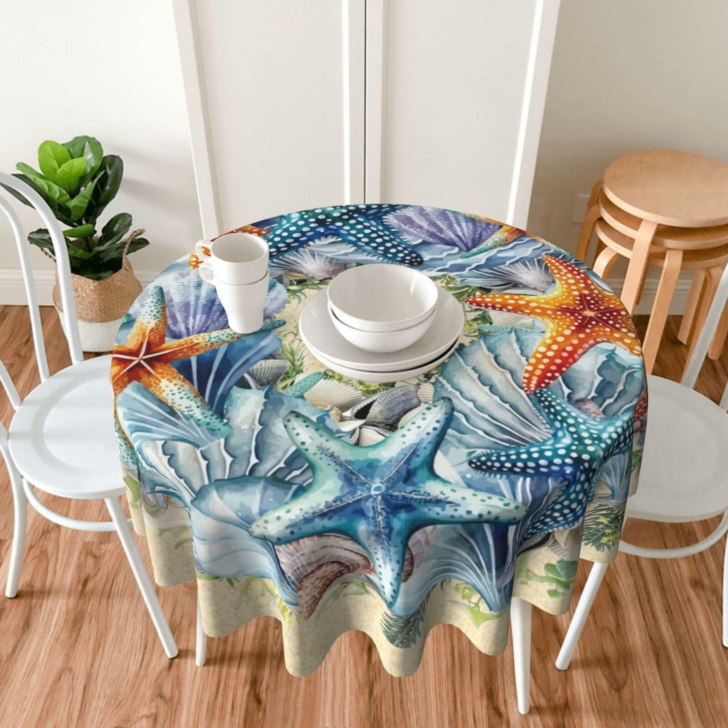 YETTA YANG Scandinavian Gnome Christmas Waterproof 60in Round Tablecloth