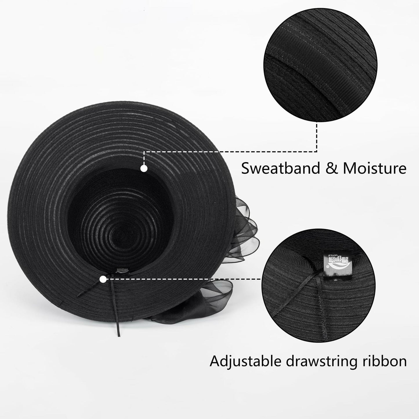 Kentucky Women Organza Sun Hat with Bow Black Wedding Tea Party Fascinator