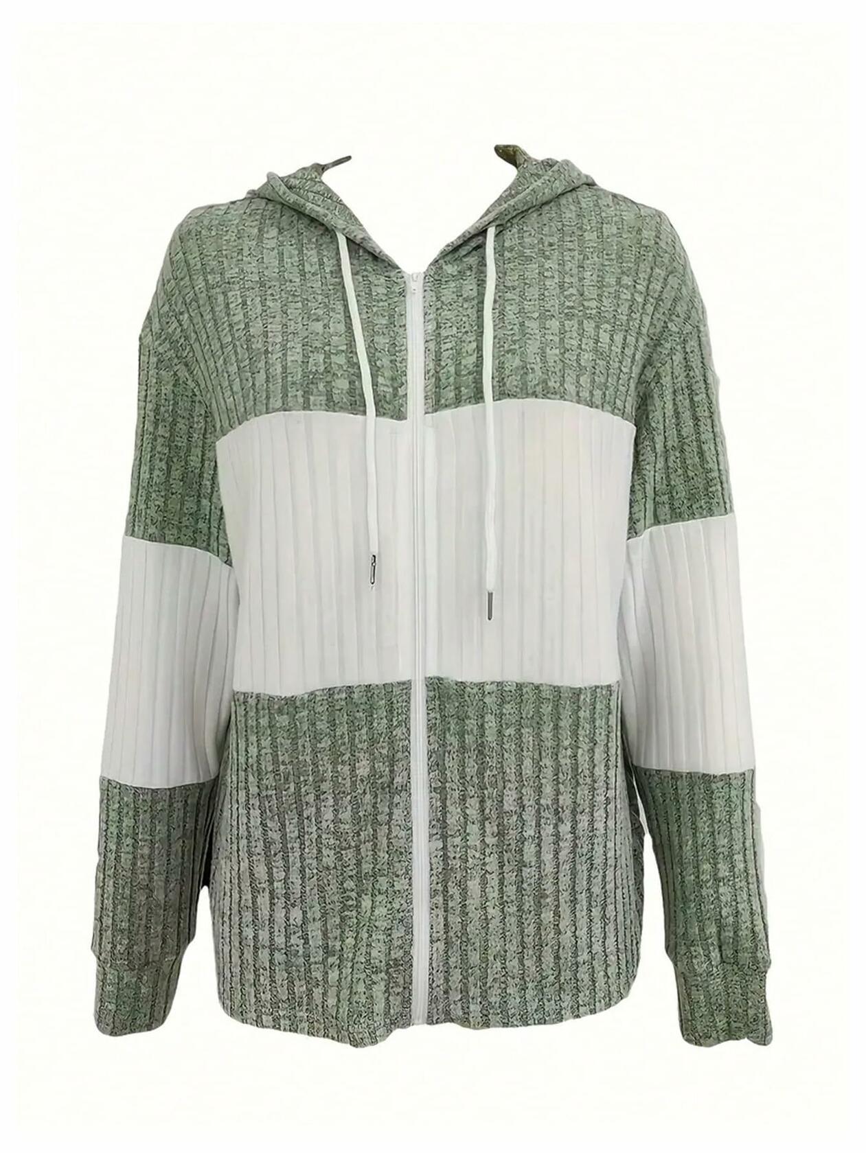 Women's Two Tone Drawstring Front Zip Up Hoodie Jacket Size XS