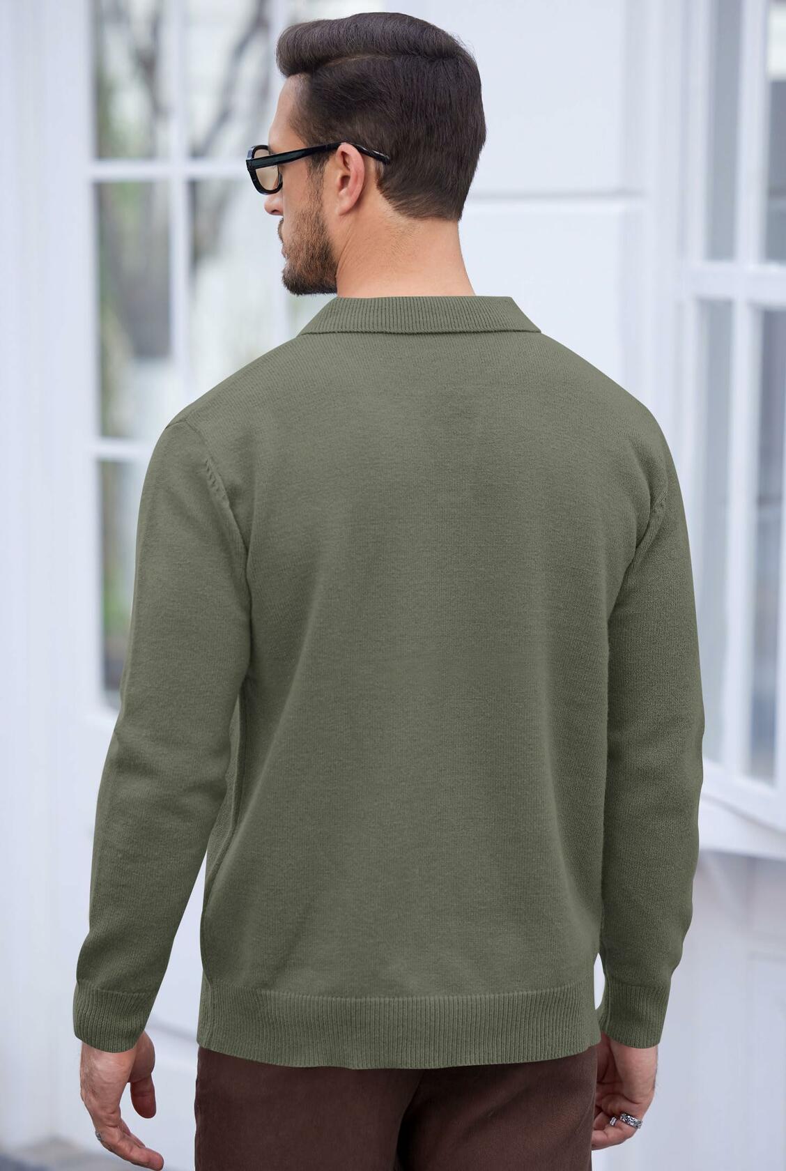 Herberton Men's Polo Sweater Pullover V Neck Long Sleeve Grey Size L