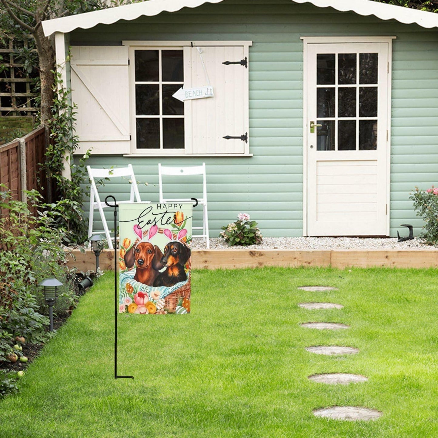 Happy Easter Dachshund Bunny Garden Flag Flower Yard Decor 12x18 Inch